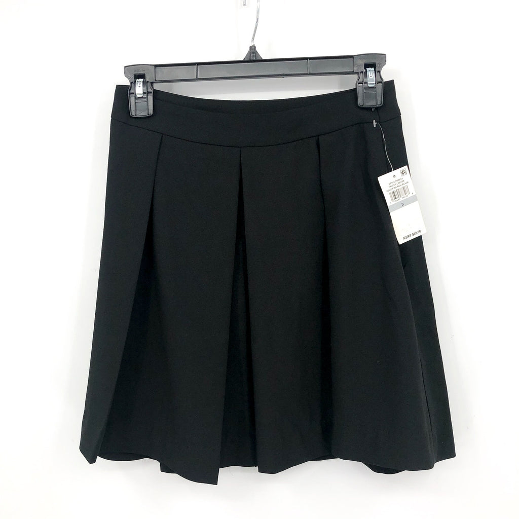 CECE Women's Pleated Mini A-Line Skirt Size 0 Rich Black Stretch Lined NWT