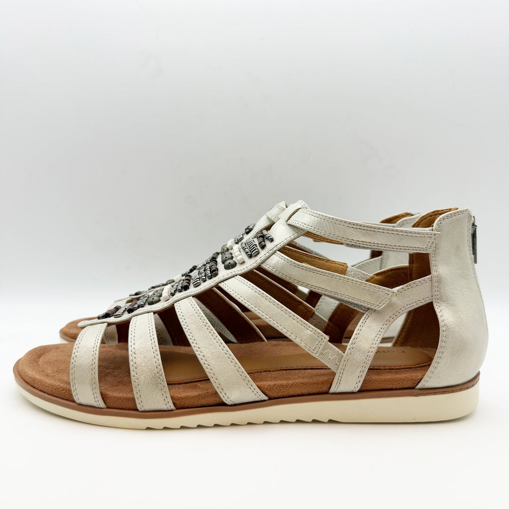 Cobb Hill Womens Zion Gladiator Sandal US 10 Taupe Metallic Beaded NWOB