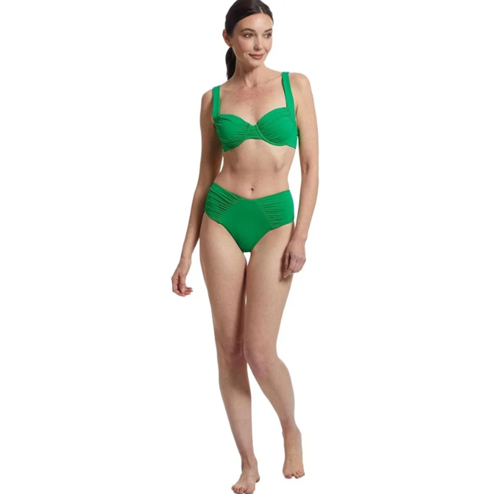 BECCA Color Code French Cut Bikini Bottom Small Emerald Green Shirred NWT