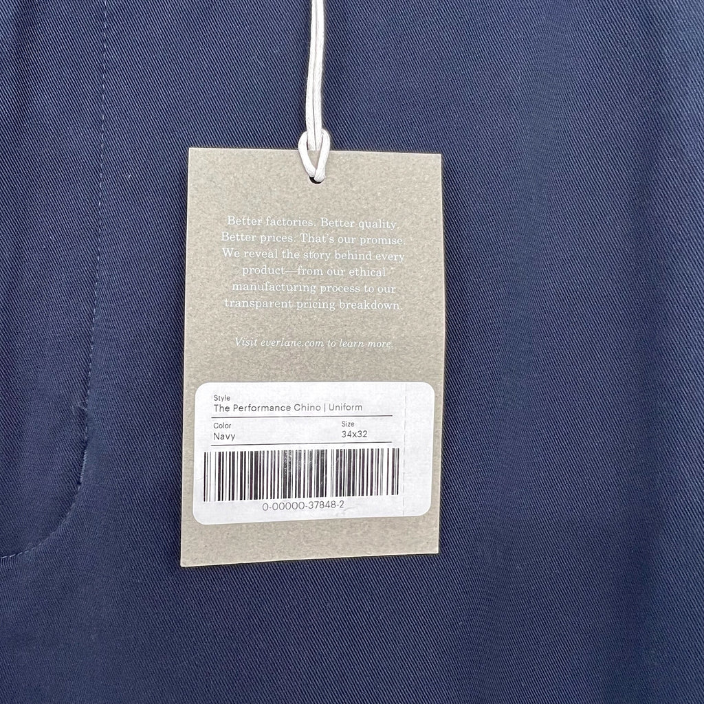 EVERLANE Men's Uniform Performance Chino 34x32 Navy Blue Slim Fit Pants NWT