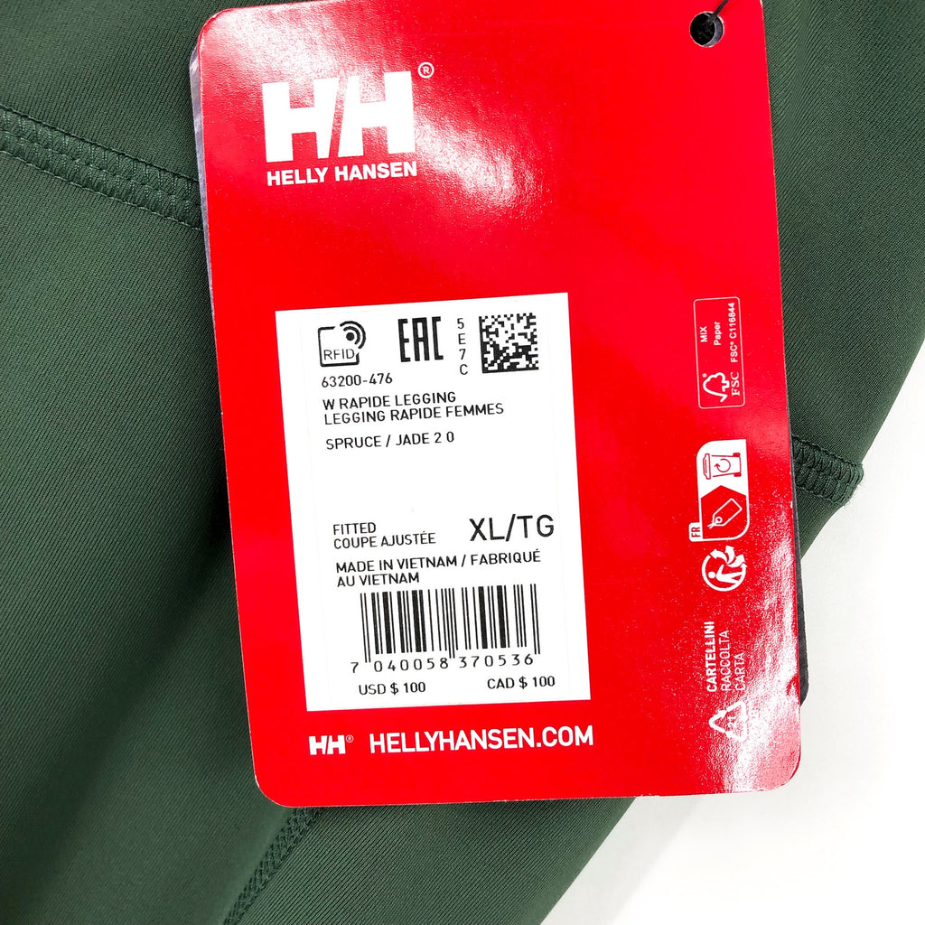 HELLY HANSEN Women's Rapide Trail Leggings XL Spruce Green Athletic Pocket NWT