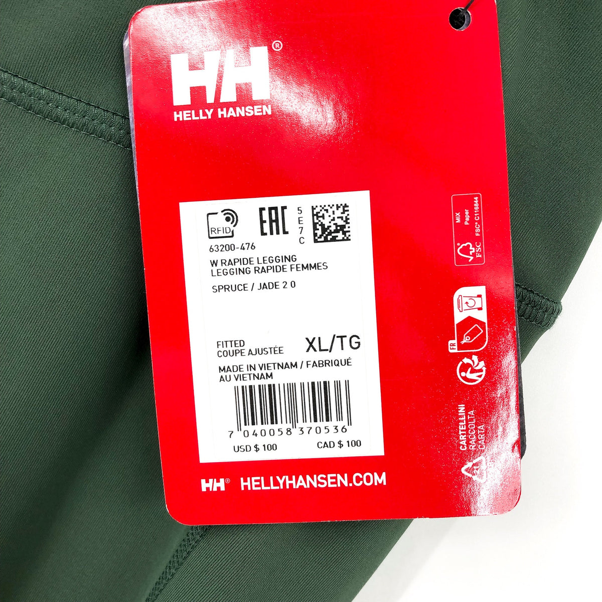 HELLY HANSEN Women's Rapide Trail Leggings XL Spruce Green Athletic Pocket NWT