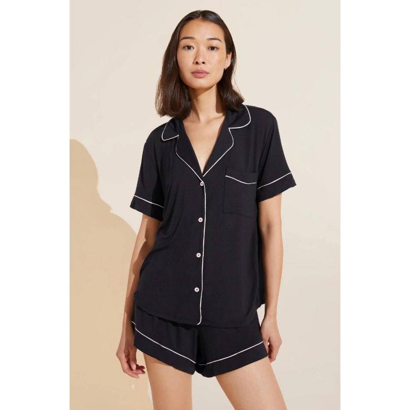 EBERJEY Gisele Relaxed Short PJ Set Medium Black Pink Sorbet TENCEL Modal NWT