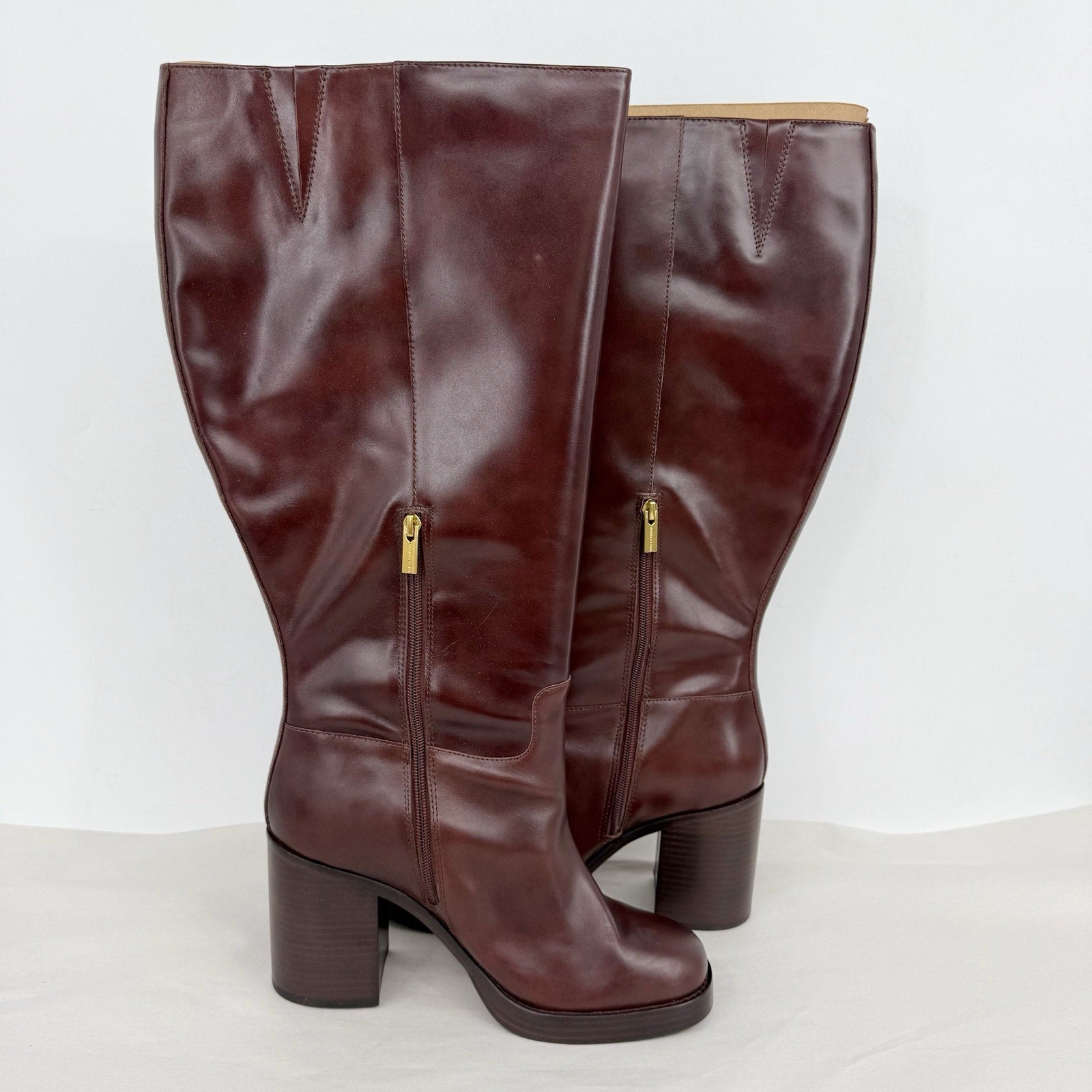 Vince Camuto Womens Gibi Knee High Boots US 12 Wide XWCalf Mahogany Leather NWOB