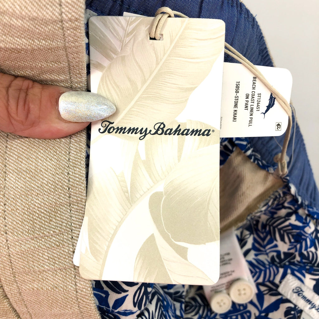 TOMMY BAHAMA Men's Beach Coast Linen Pants XL Stone Khaki 32" Inseam NWT