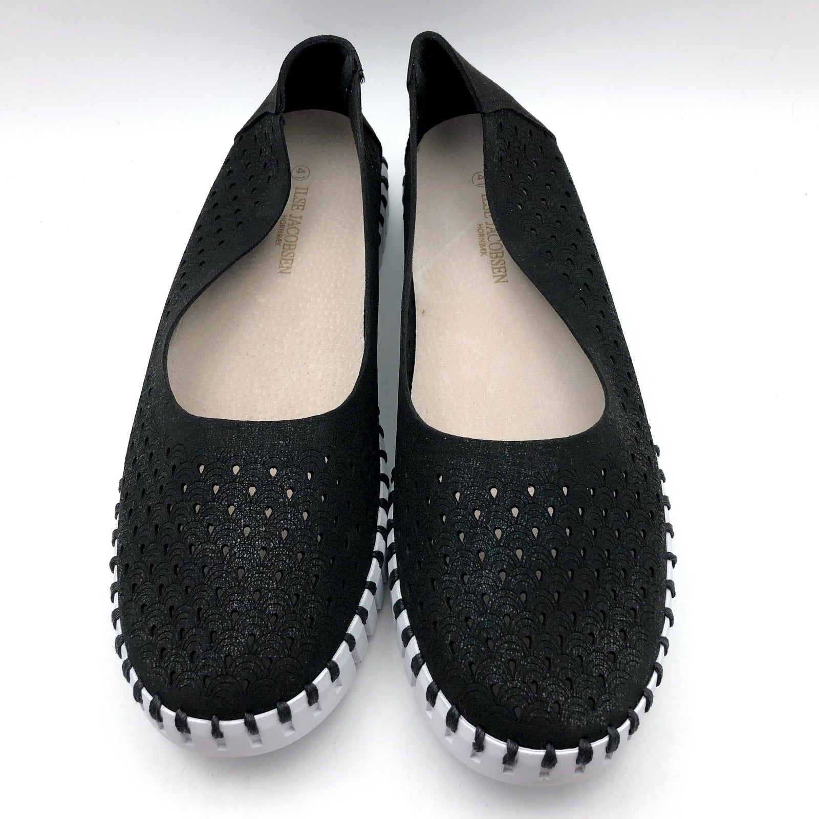 ILSE JACOBSEN Women's Tulip Ballet Flats EU 38 US 8 Black Laser-Cut NWOB