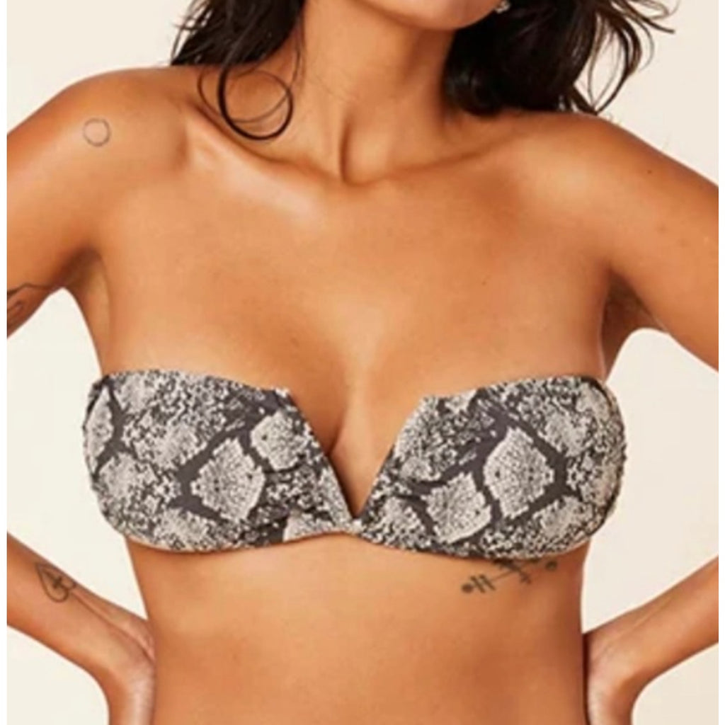 ANDIE SWIM Scala Top Small Snake Print Black Cream Strapless