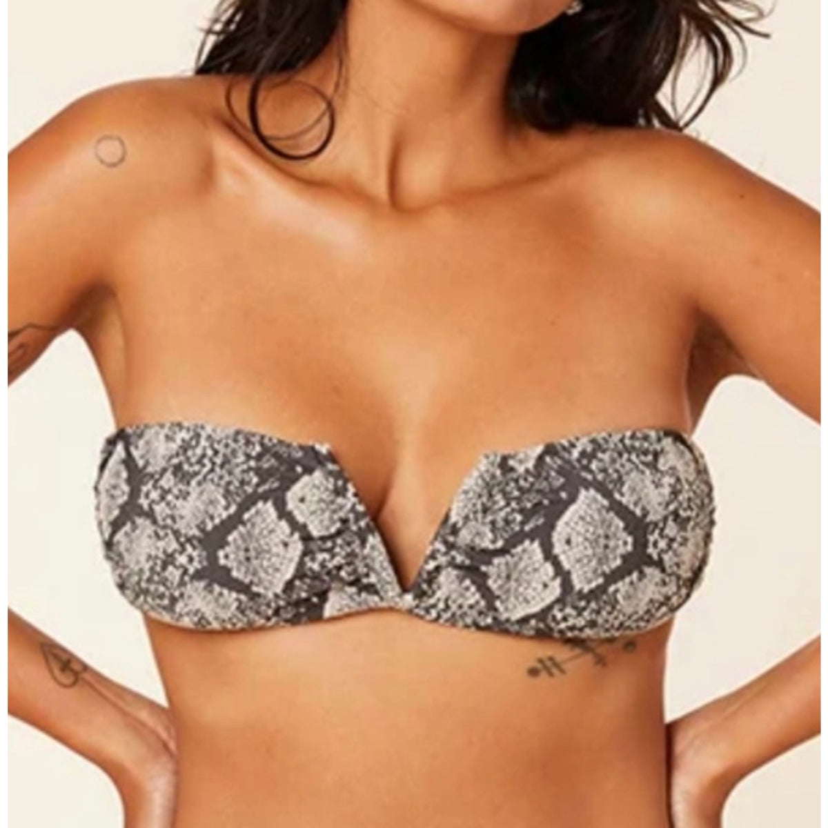 ANDIE SWIM Scala Top Small Snake Print Black Cream Strapless
