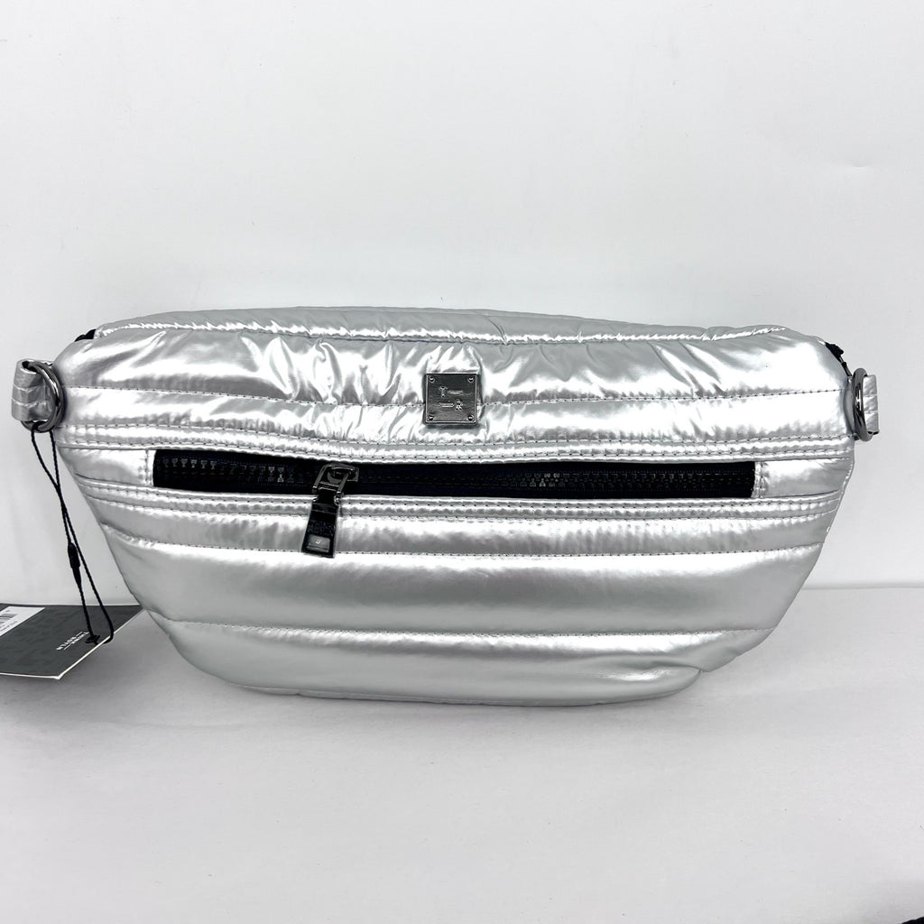 THINK ROYLN Women's Double Down Crossbody Fanny Pack Small Pearl Silver NWT