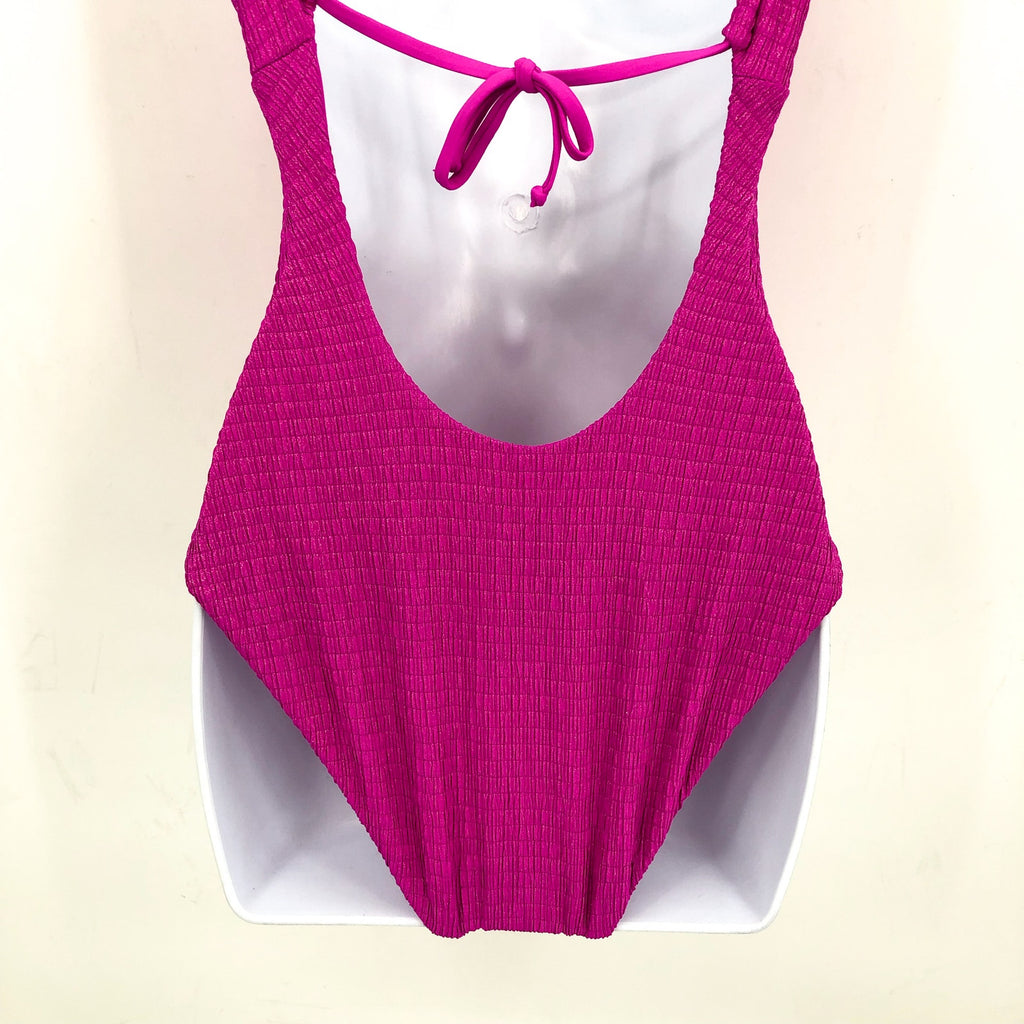 BECCA Luminous Evelynn Plunge One-Piece Swimsuit Medium Vivid Pink NWT