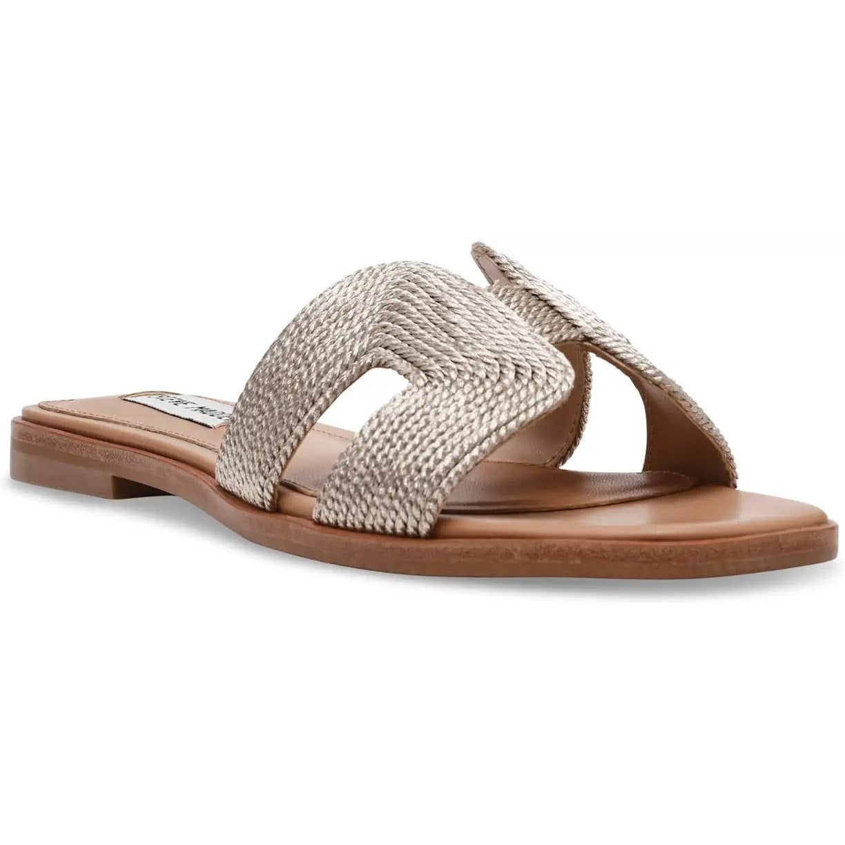 Steve Madden Womens Hadyn Braided Slide Sandals US 9.5 M Tan Metallic NIB
