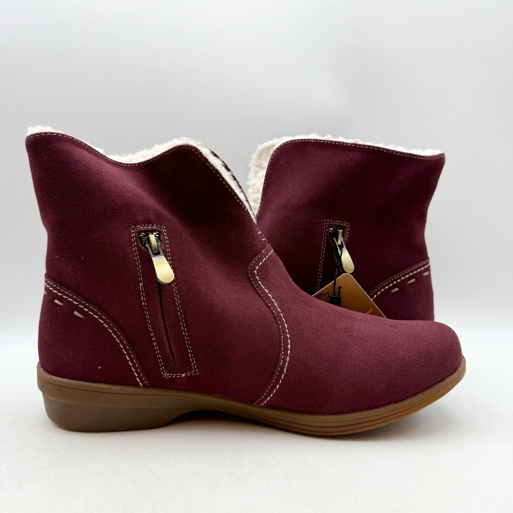 Spenco Womens Sun Valley Ankle Boots US 10 Red Burgundy Suede Sherpa Lined NIB