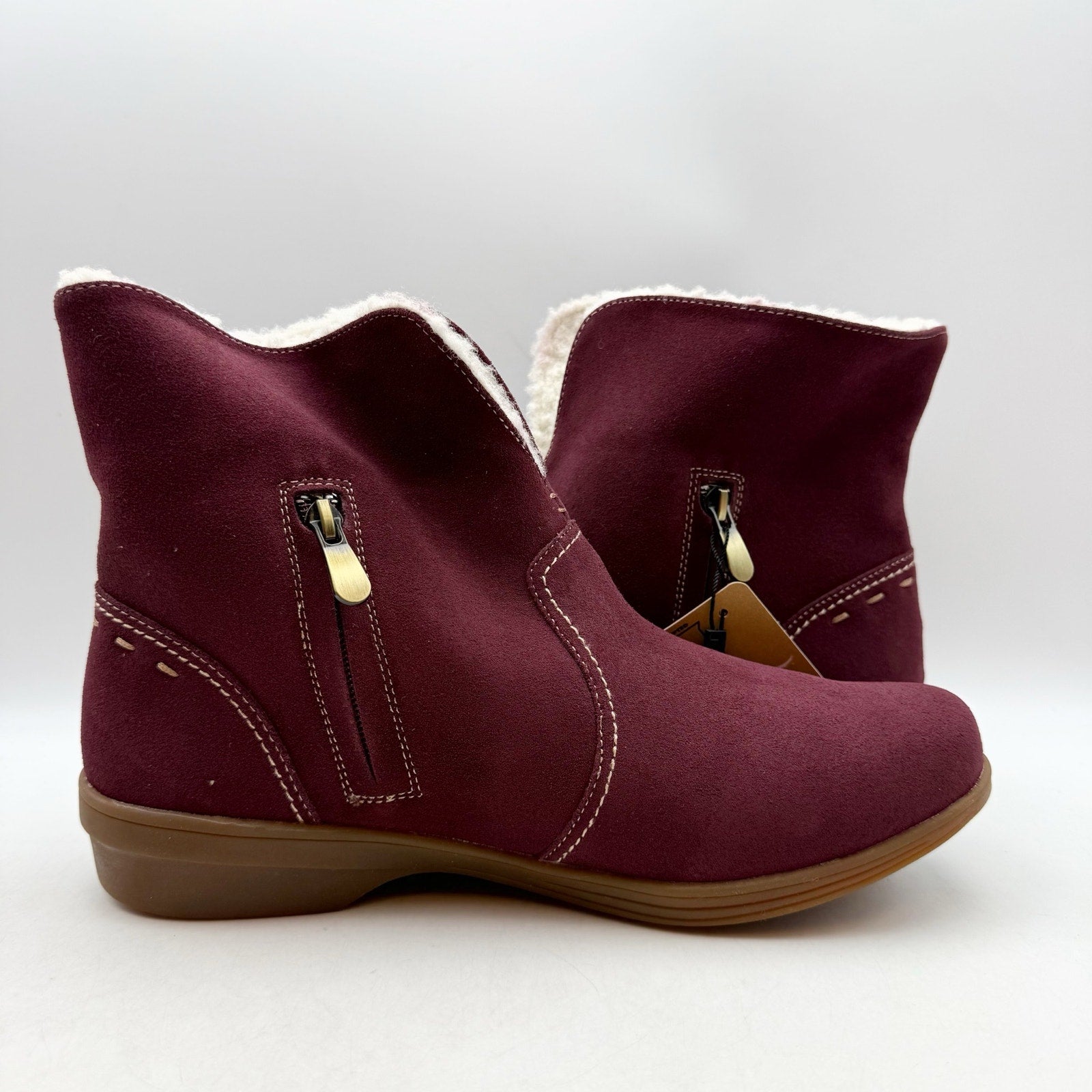 Spenco Womens Sun Valley Ankle Boots US 10 Red Burgundy Suede Sherpa Lined NIB