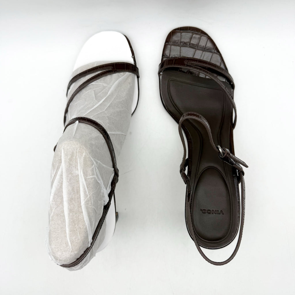 Vince Womens Marcela Heeled Sandals Size 9 Brown Leather Croc-Embossed NIB