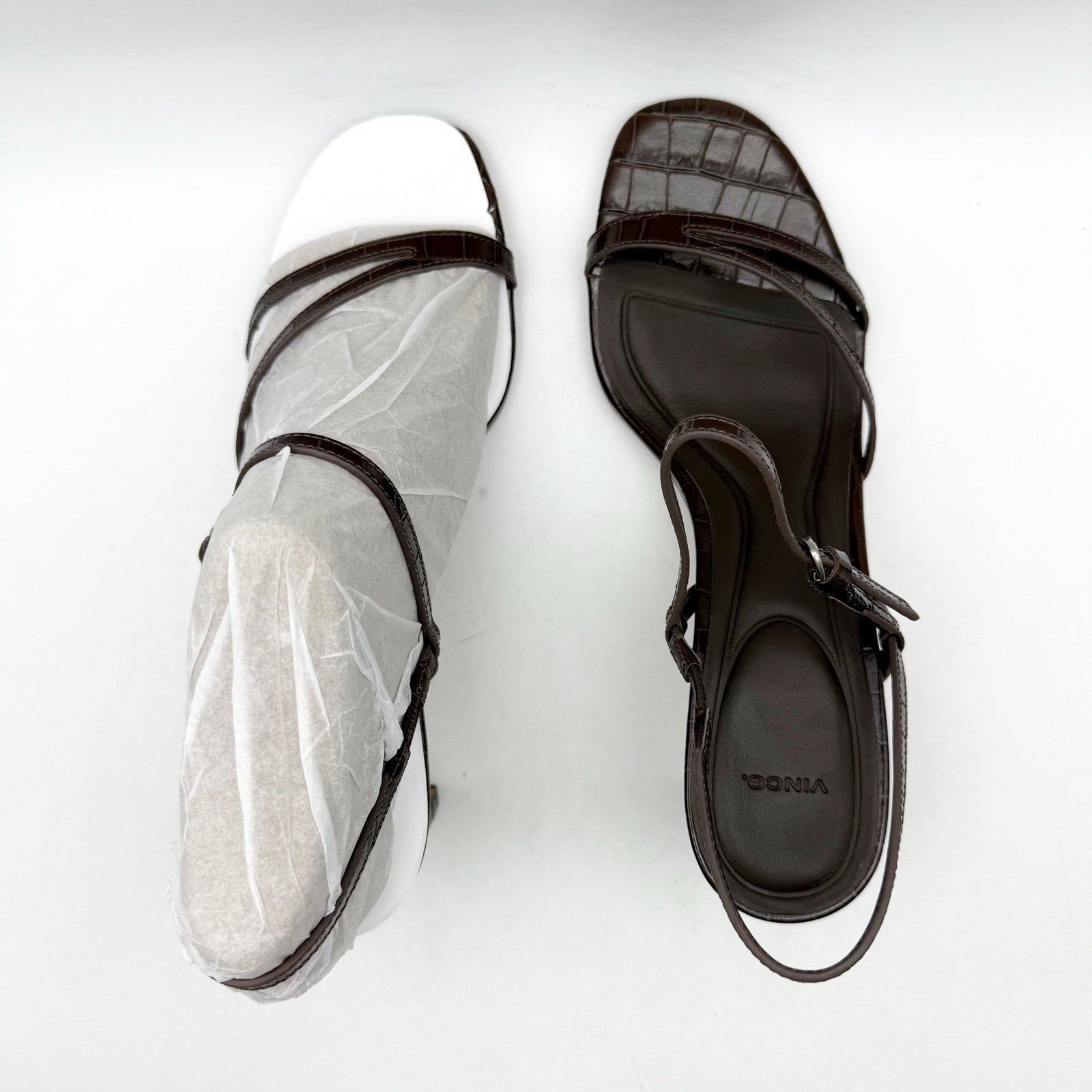Vince Womens Marcela Heeled Sandals Size 9 Brown Leather Croc-Embossed NIB