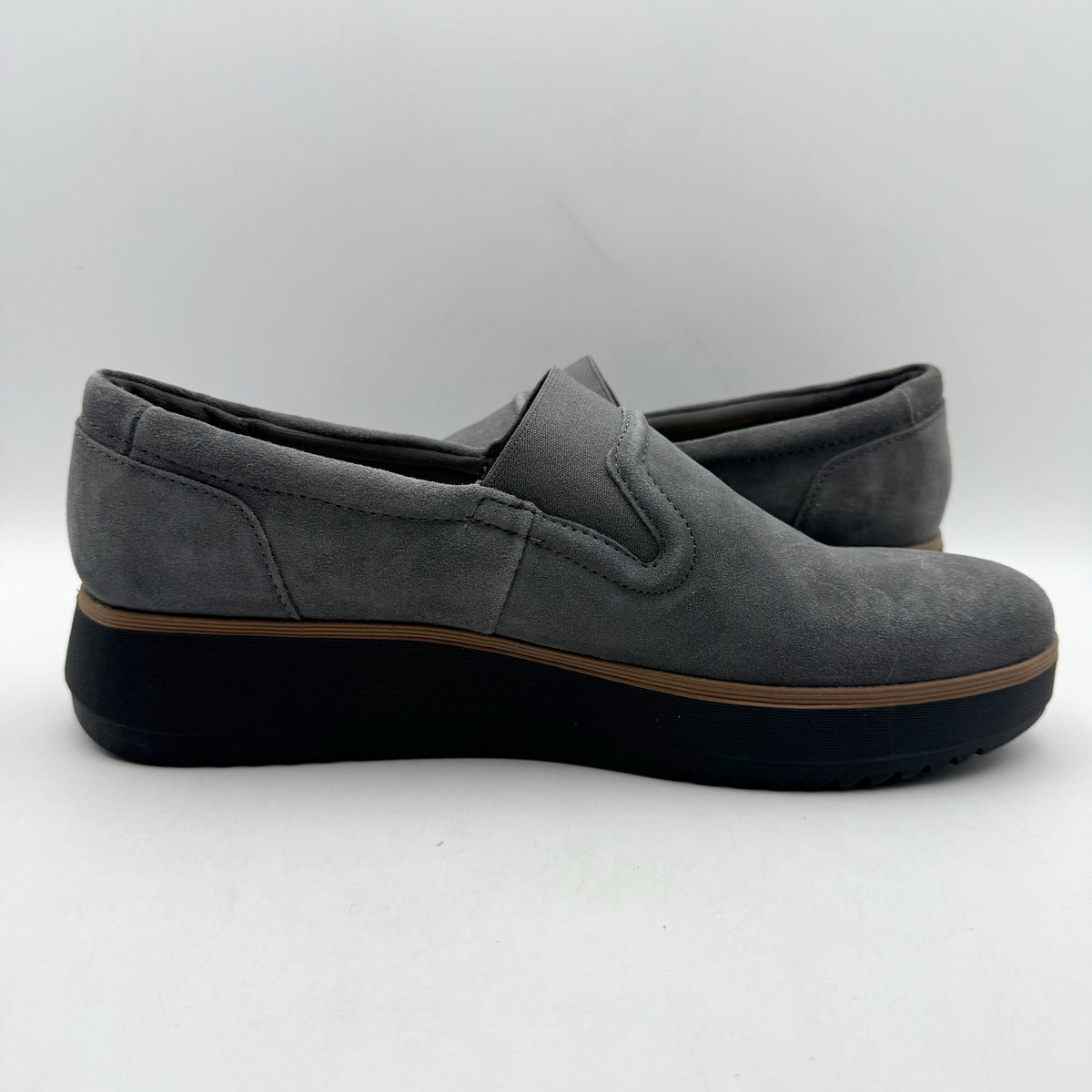 Clarks Womens Zylah Sky Platform Loafers Size 11 M EU 42.5 Grey Suede NWOB