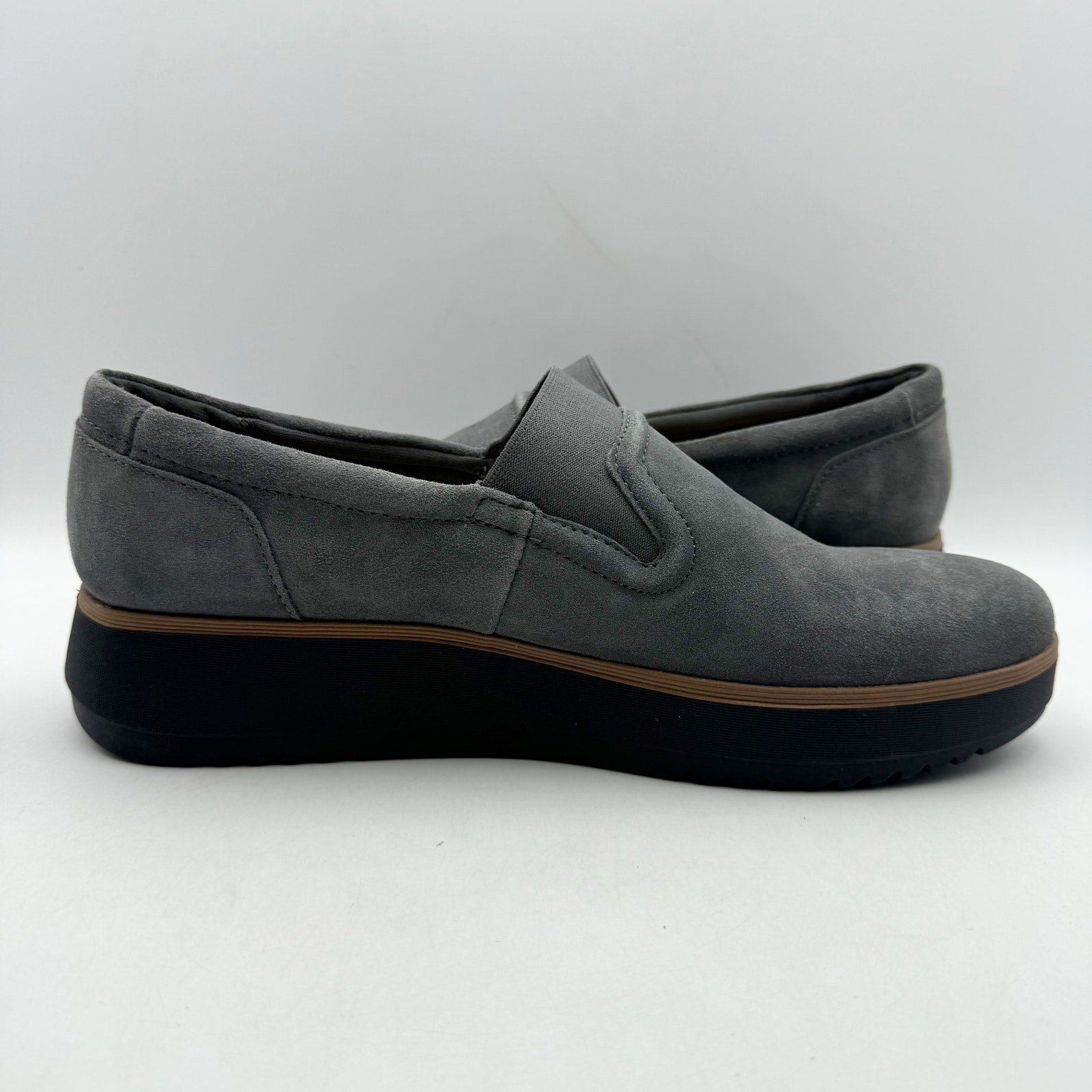 Clarks Womens Zylah Sky Platform Loafers US 11 M EU 42.5 Grey Suede NWOB