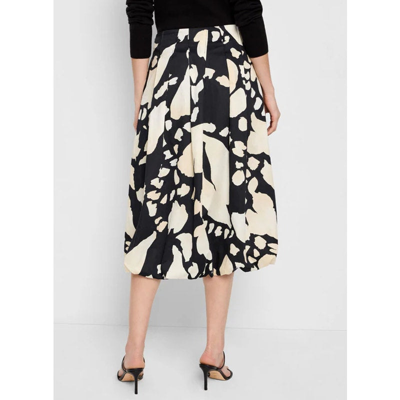 NIC + ZOE Evening Petal Bubble Midi Skirt Large Black White Floral Print NWT