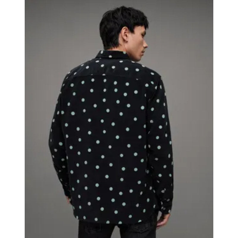 ALLSAINTS Men's Ocular Corduroy Shirt Small Black Long Sleeve Polka Dot NWT