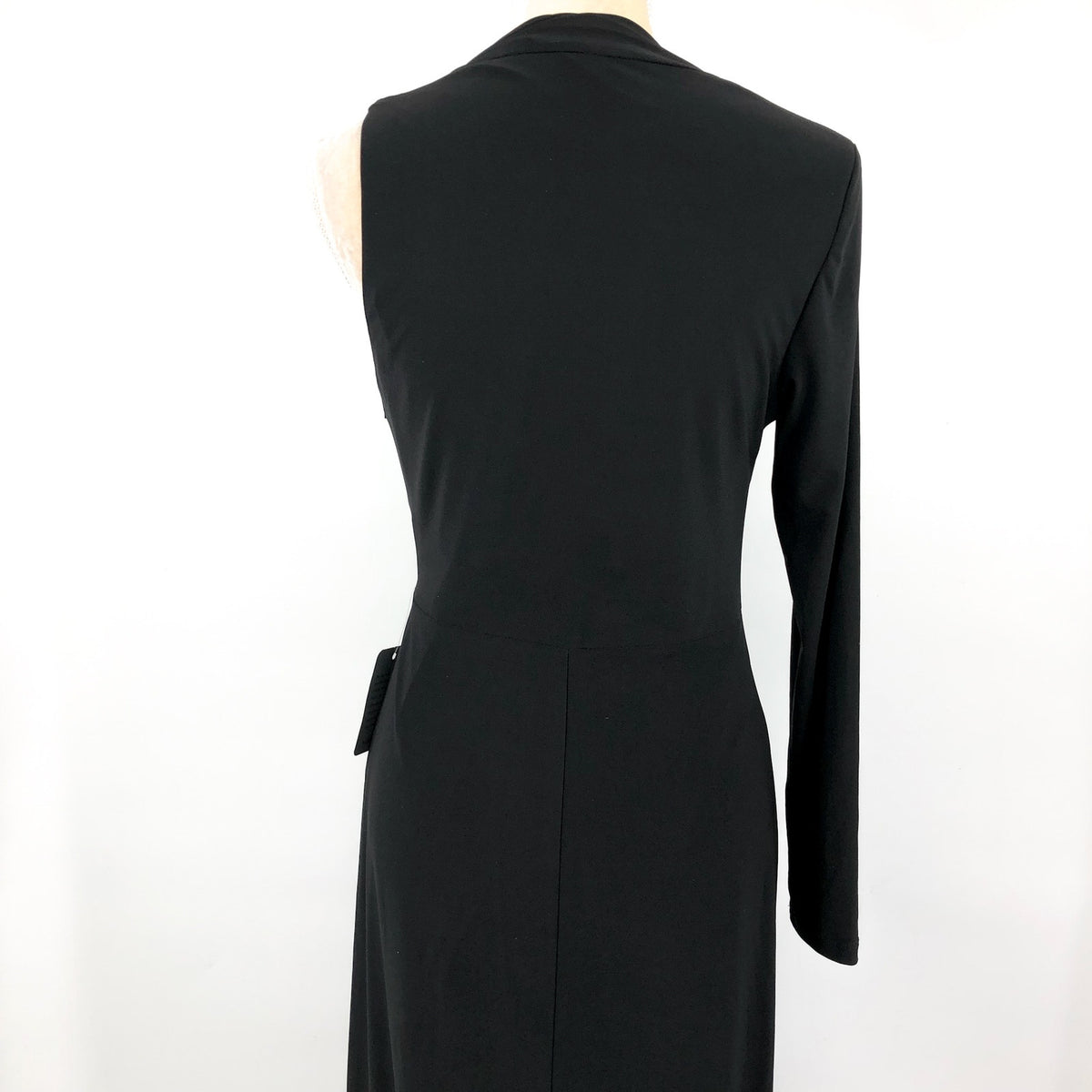 BETSY & ADAM One Shoulder Gown Size 12 Black Long Sleeve A22317N Dress NWT