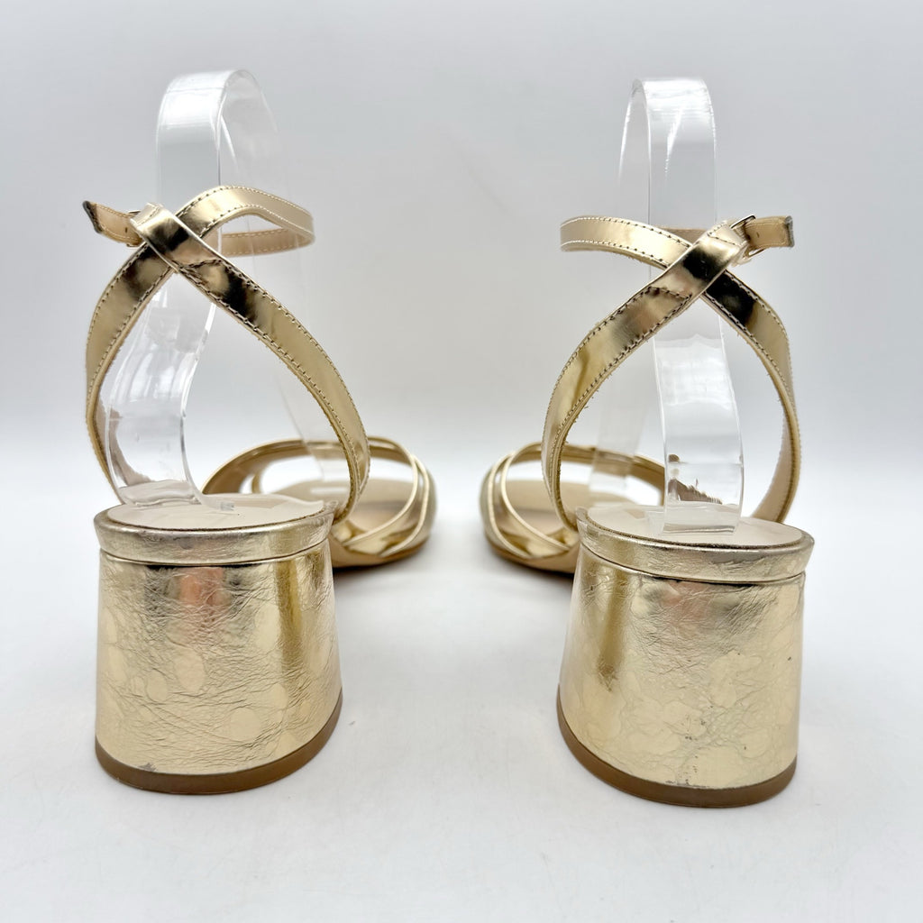 Dolce Vita Womens Blakly Heel Sandal US 8.5 Gold Distressed Leather NIB