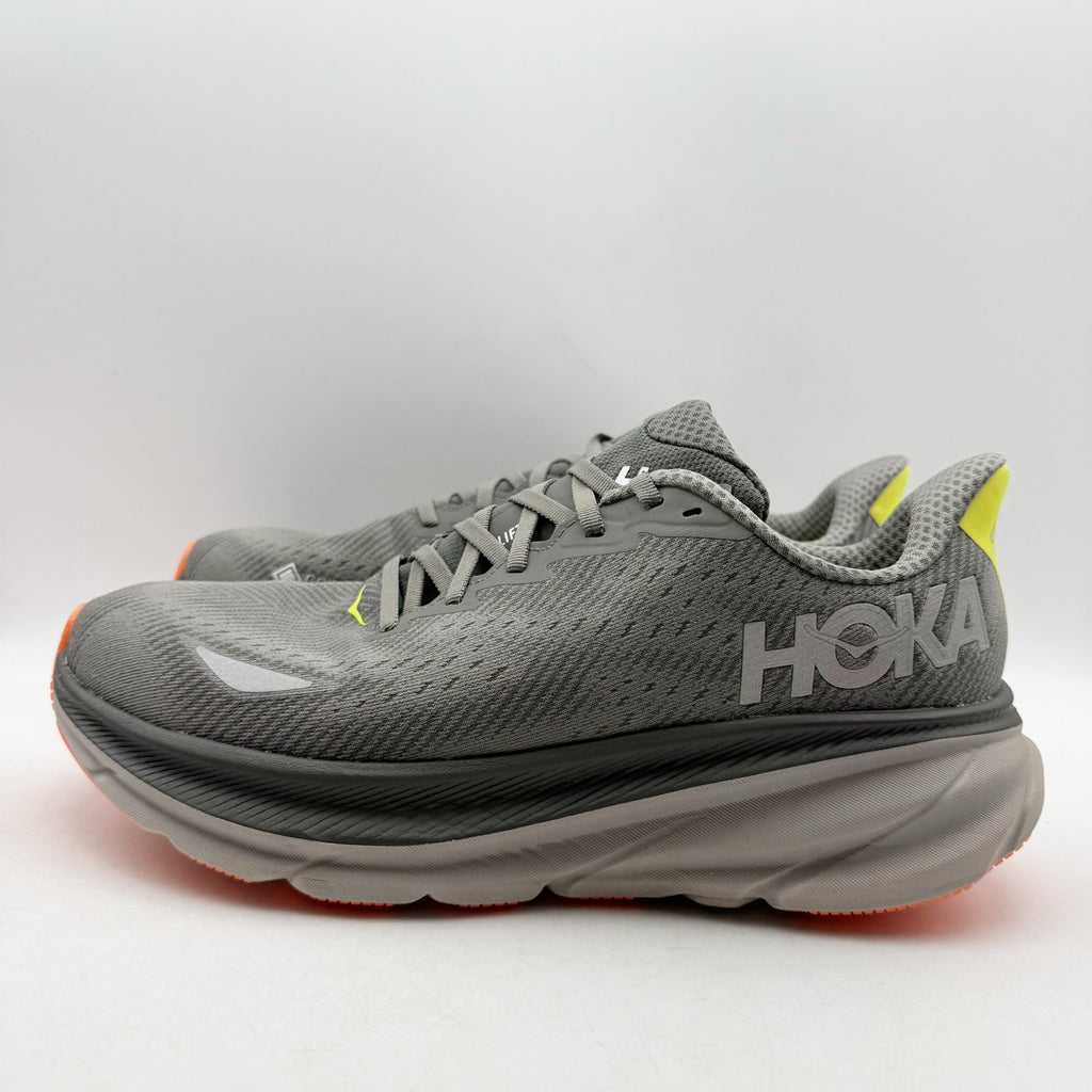 Hoka Mens Clifton 9 GTX Running Sneakers US 10 D Grey Orange WP Athletic NWOB