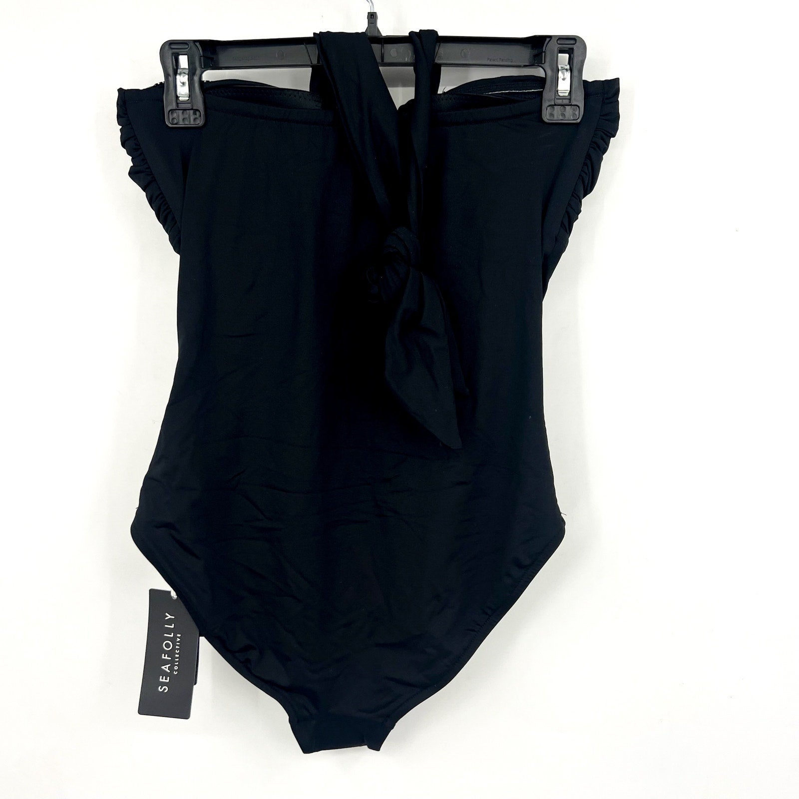 SEAFOLLY Women's Halter Bandeau One Piece Swimsuit Size 4 Black Twist Front NWT