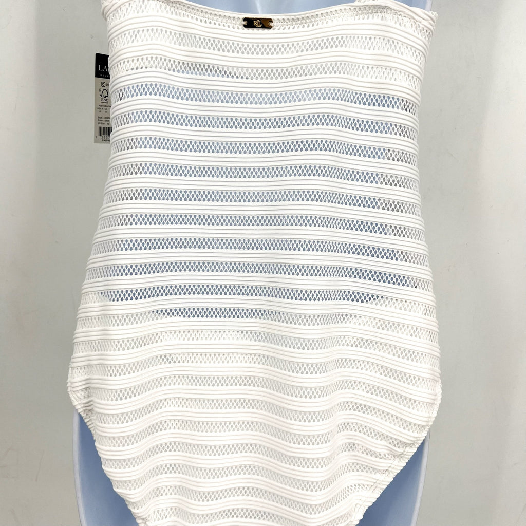 LAUREN RALPH LAUREN Ottoman One Piece Swimsuit Size 6 White Mesh Stripe NWT