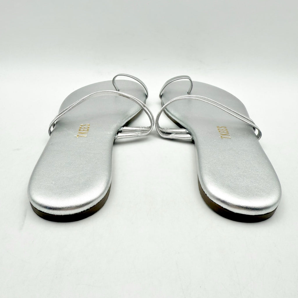 TKEES Womens Leah Slide Sandals Size 5 EU 36 Silver Slip On Flat NWOB