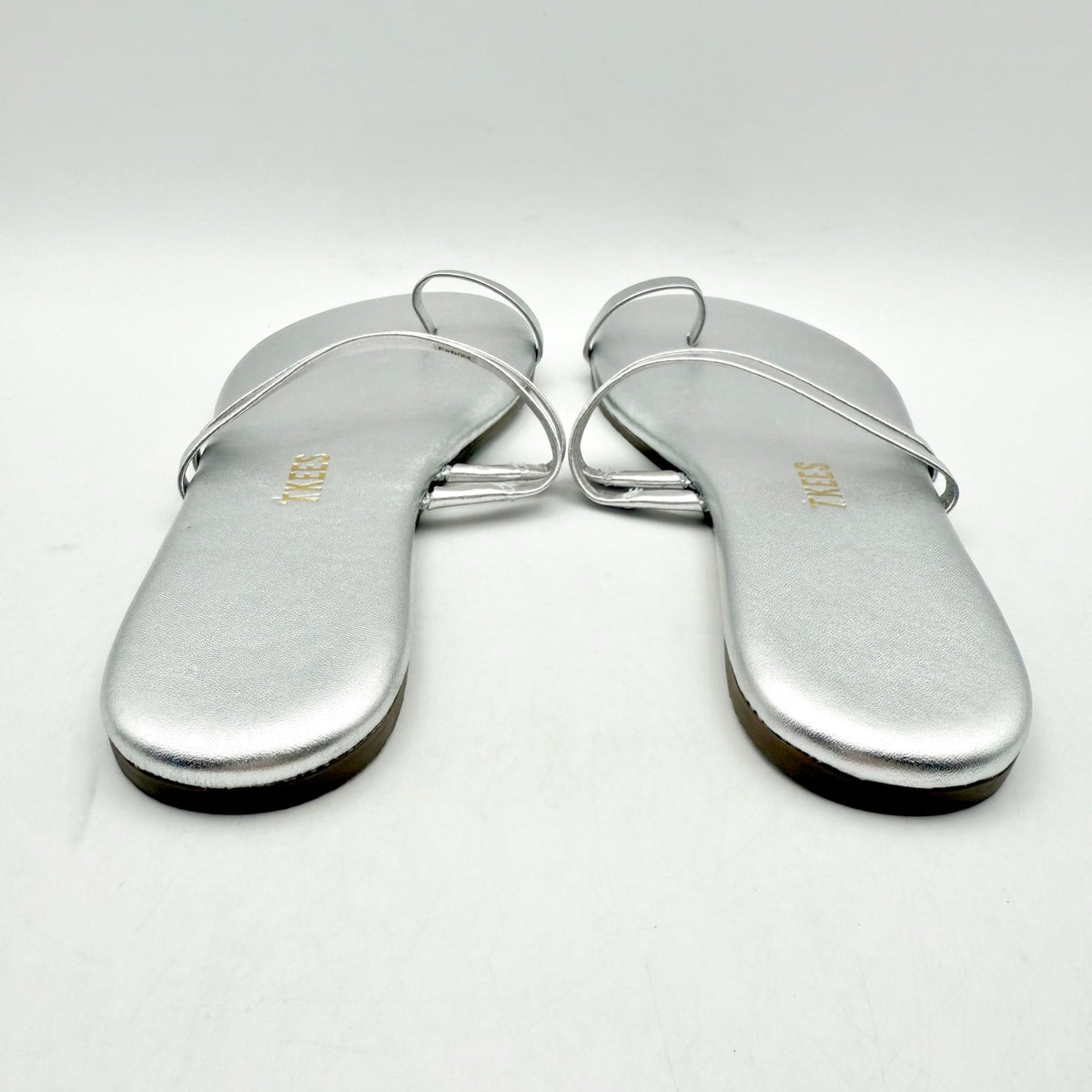 TKEES Womens Leah Slide Sandals Size 5 EU 36 Silver Slip On Flat NWOB
