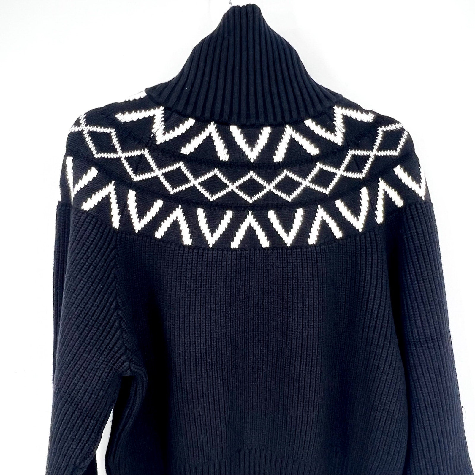 VARLEY Sigrid Fairisle Half-Zip Knit Sweater Medium Black Long Sleeve NWT