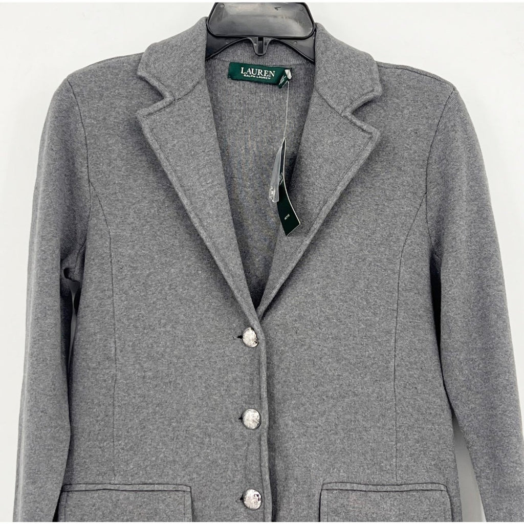LAUREN RALPH LAUREN Womens Sweater Knit Blazer Small Petite Grey Long Sleeve NWT