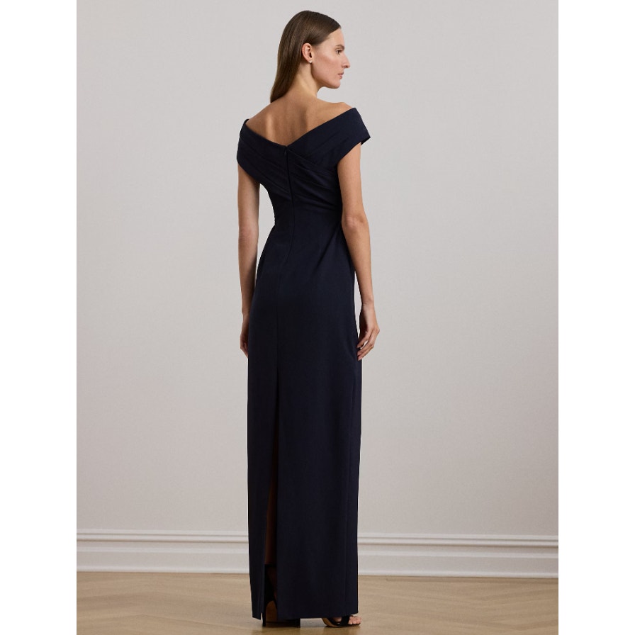 LAUREN RALPH LAUREN Crepe Off-the-Shoulder Gown Size 8 Navy Blue Formal NWT