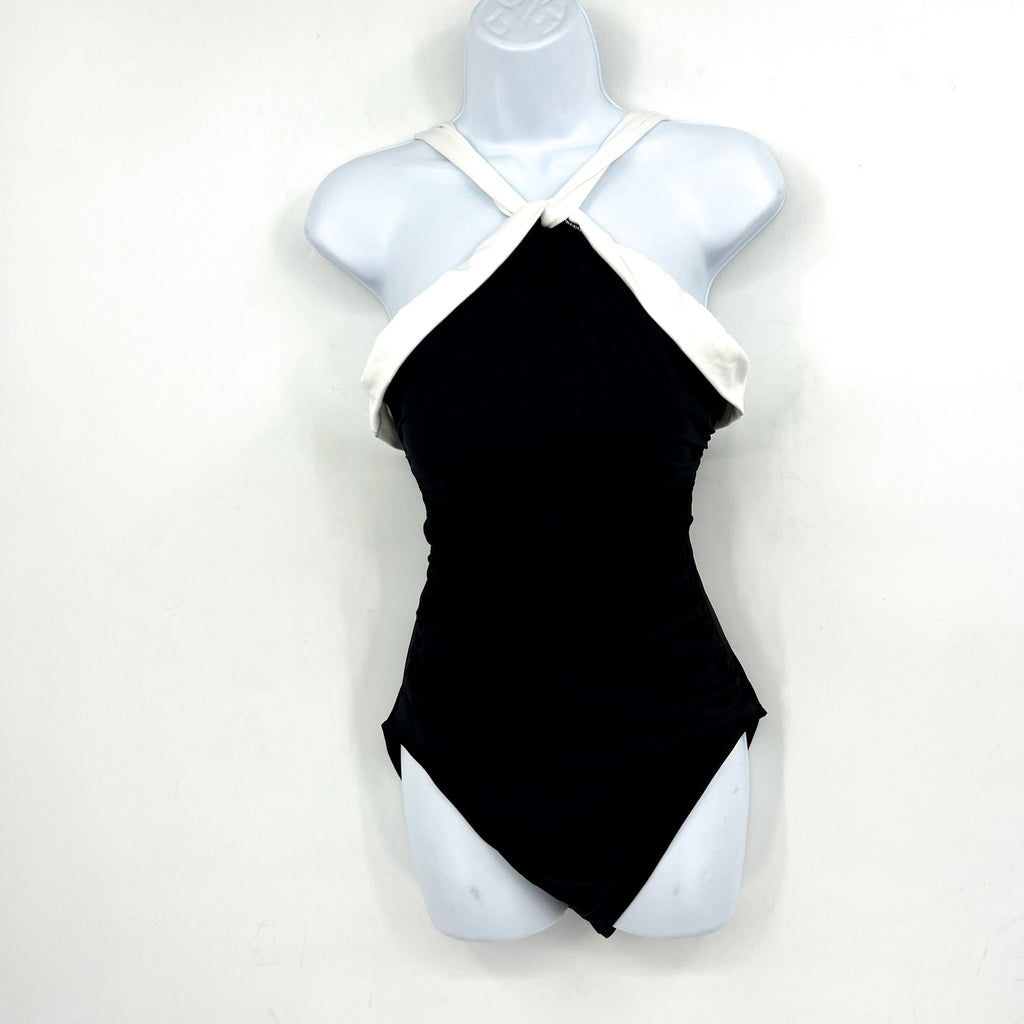 LAUREN RALPH LAUREN Bel Air One Piece Swimsuit Size 16 Black Cross High Neck NWT
