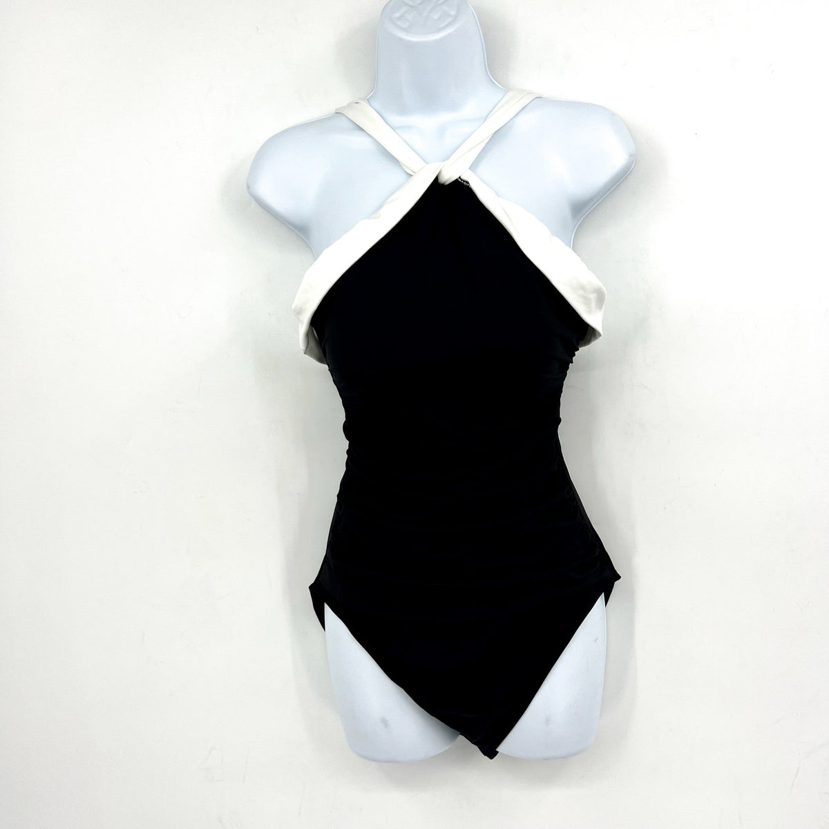 LAUREN RALPH LAUREN Bel Air One Piece Swimsuit Size 16 Black Cross High Neck NWT