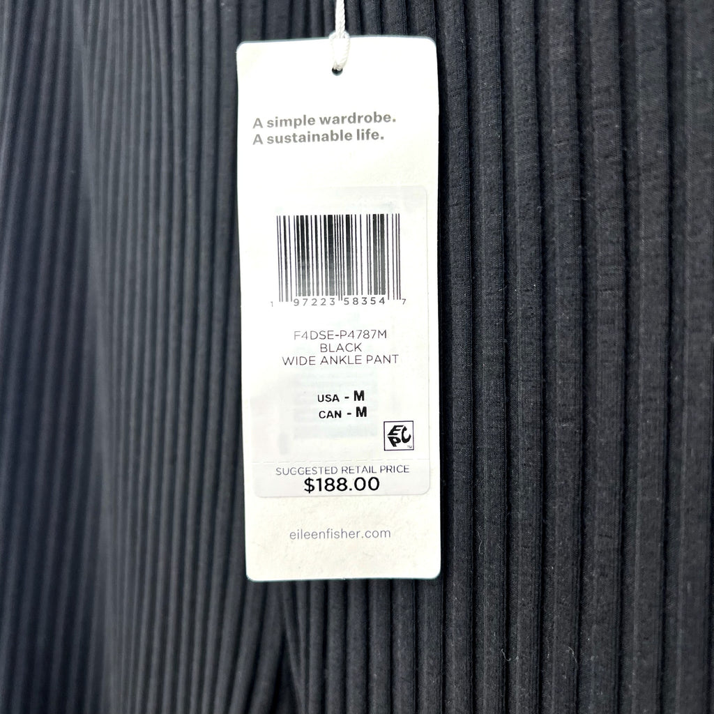 EILEEN FISHER Womens Wide-Leg Pants Medium Black Pull-On Texture Stretch Rib NWT
