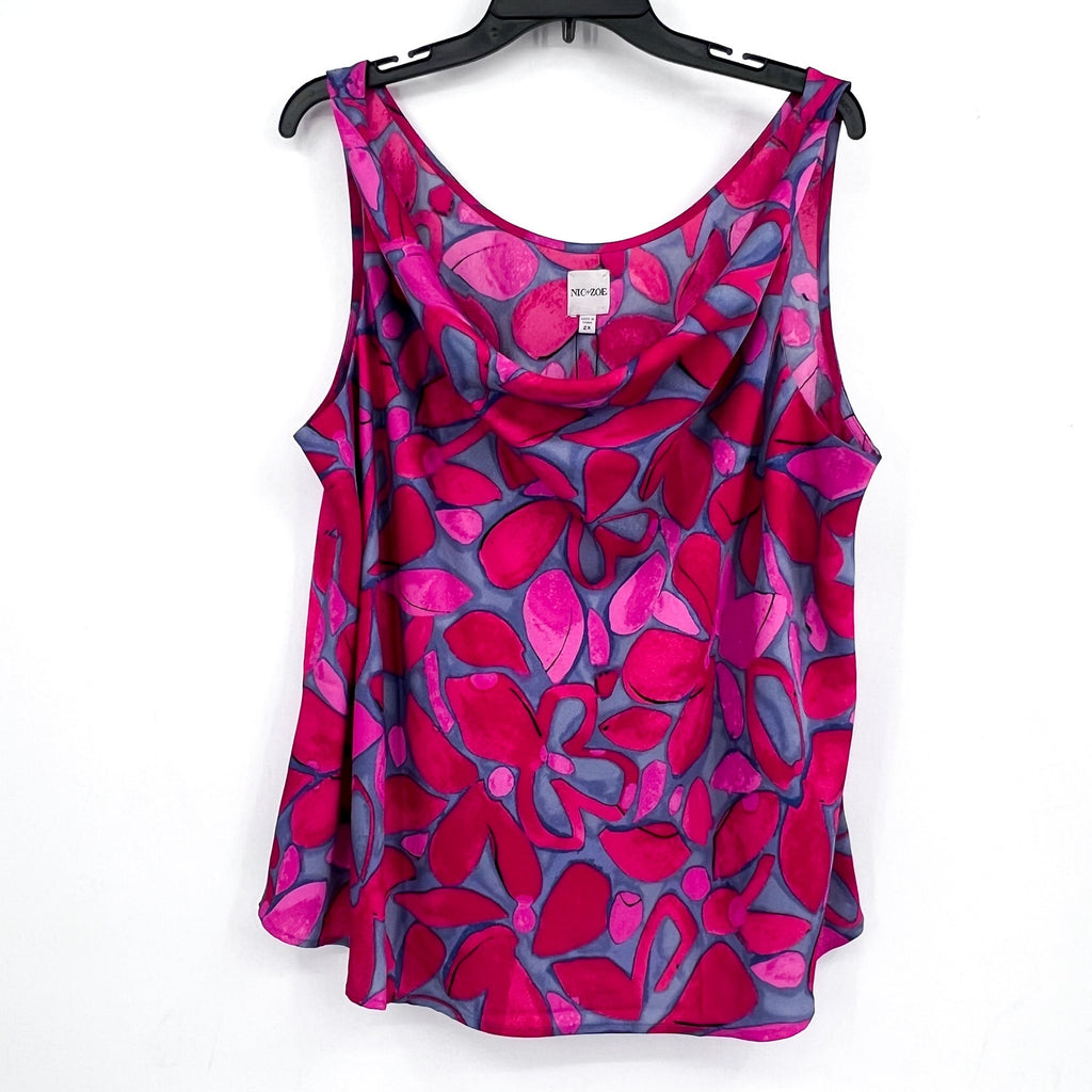 NIC + ZOE Women's Happy Petal Splash Tank Top 2X Pink Multi Cowl Neck NWT