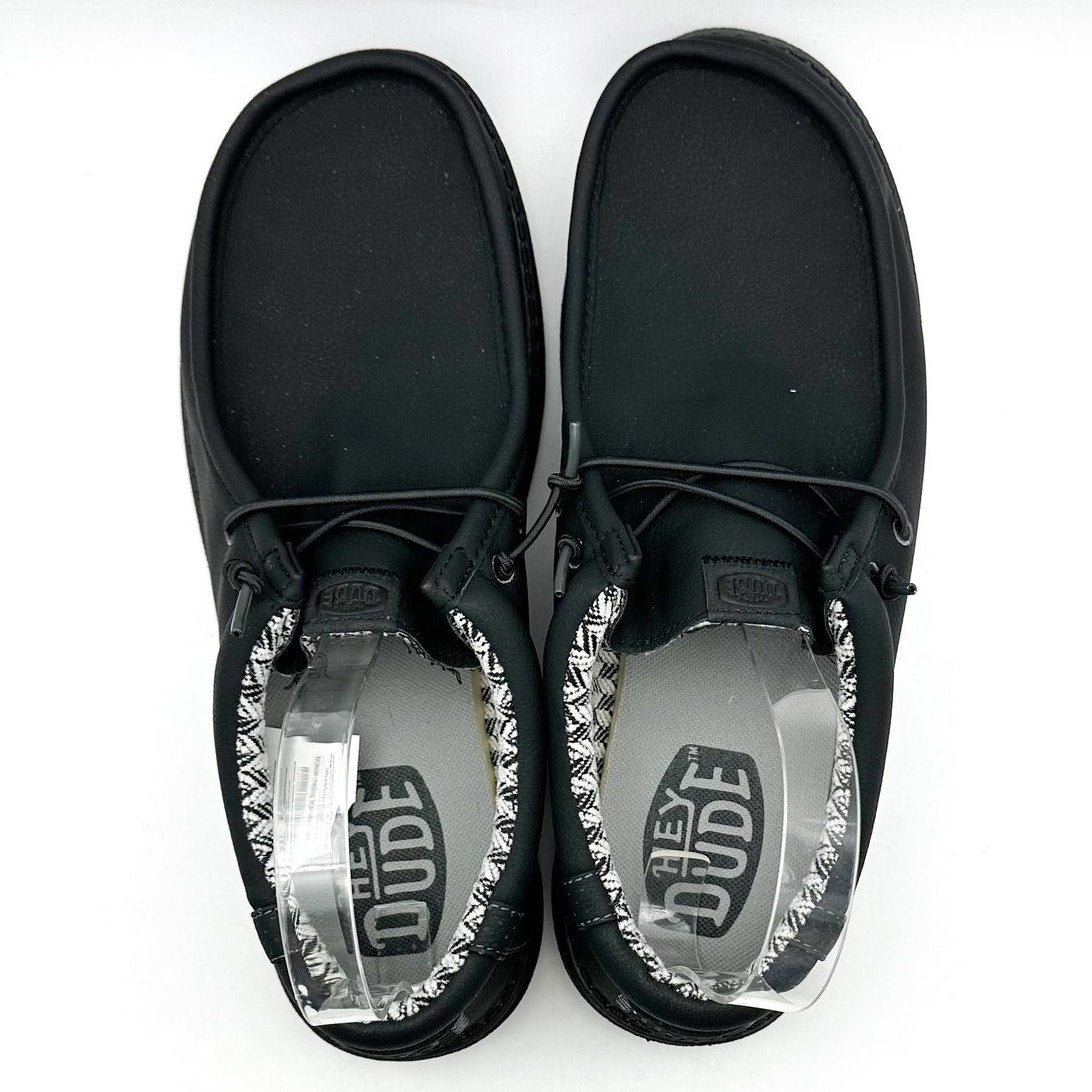 HEY DUDE Mens Wally Classic Sneakers Size 11 Black Faux Leather Slip On NWOB