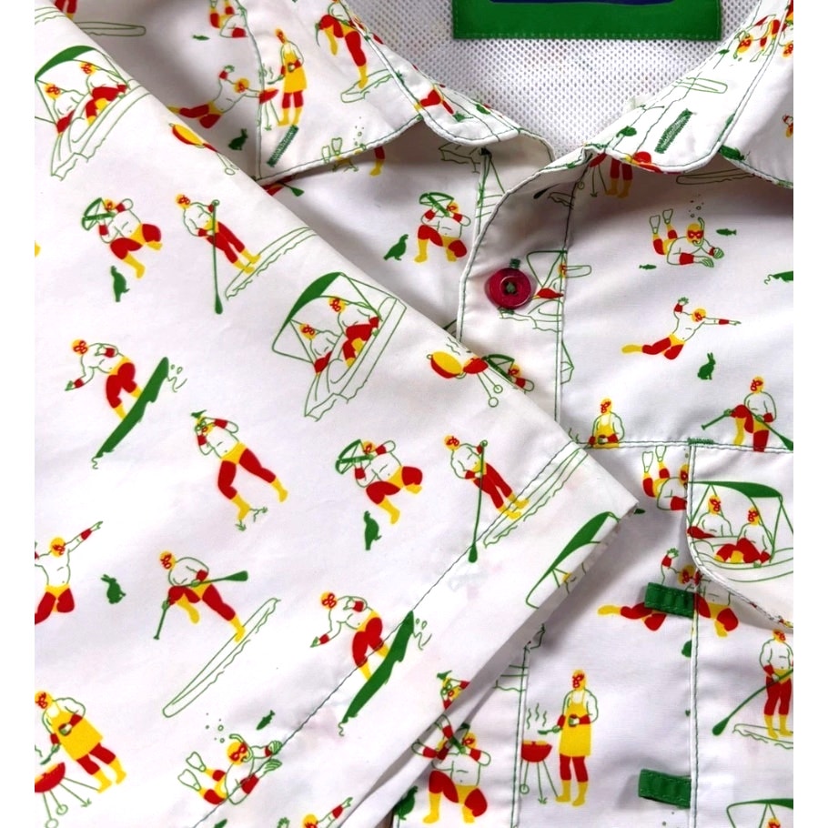 MAGELLAN OUTDOORS Laguna Madre Luchadores Fishing Shirt Large White Multi NWOT