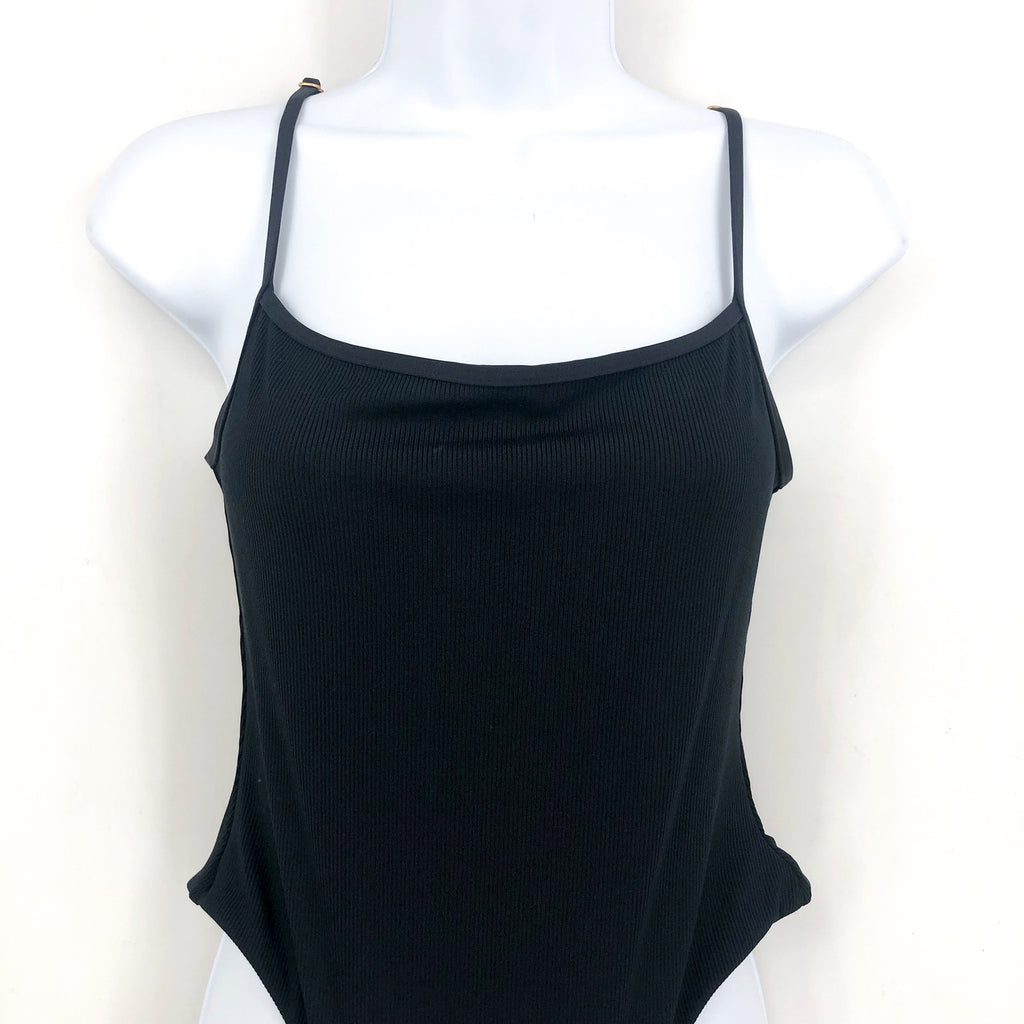 L*SPACE Women's Holly One Piece Swimsuit Large Black Ribbed Scoop Back NWT