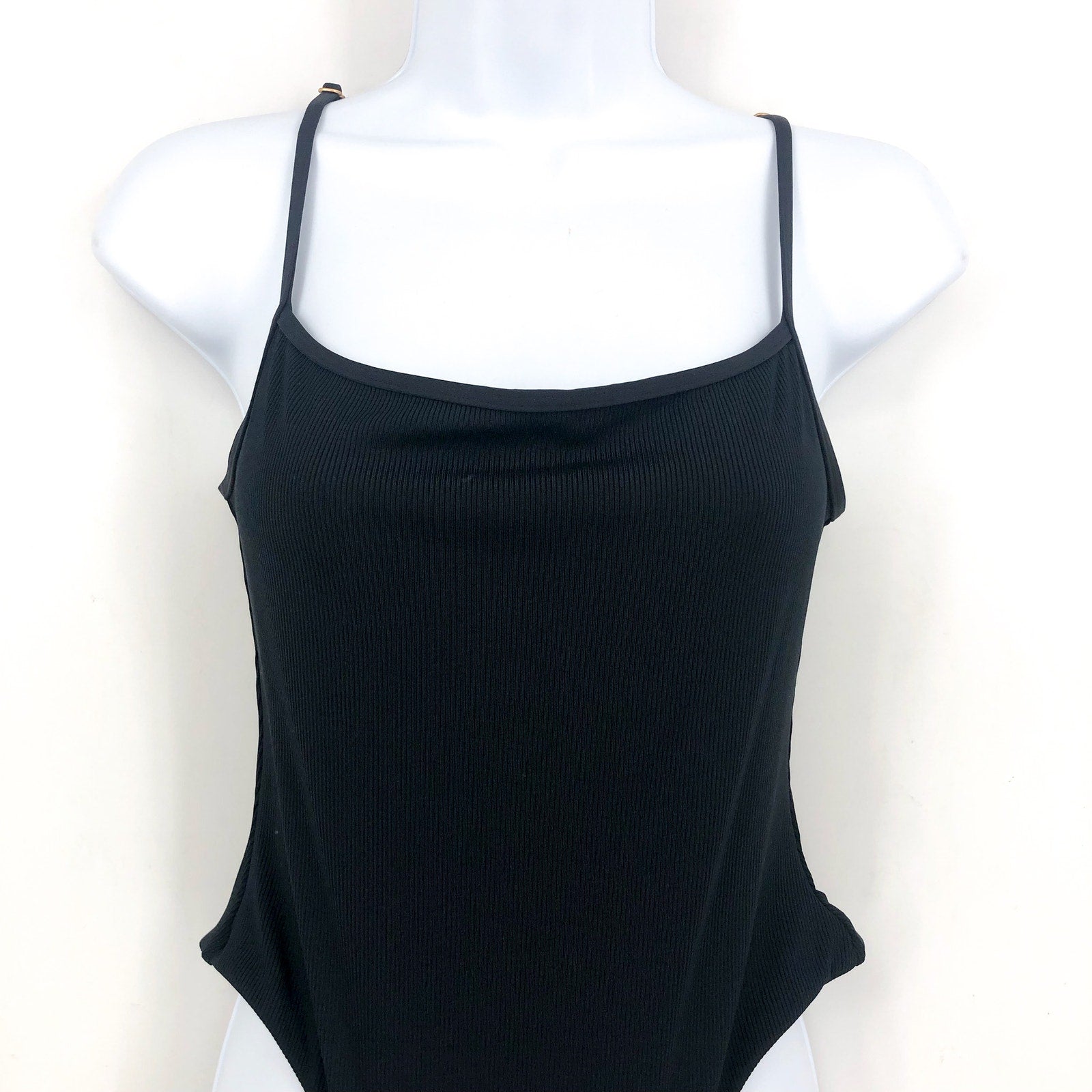 L*SPACE Women's Holly One Piece Swimsuit Large Black Ribbed Scoop Back NWT