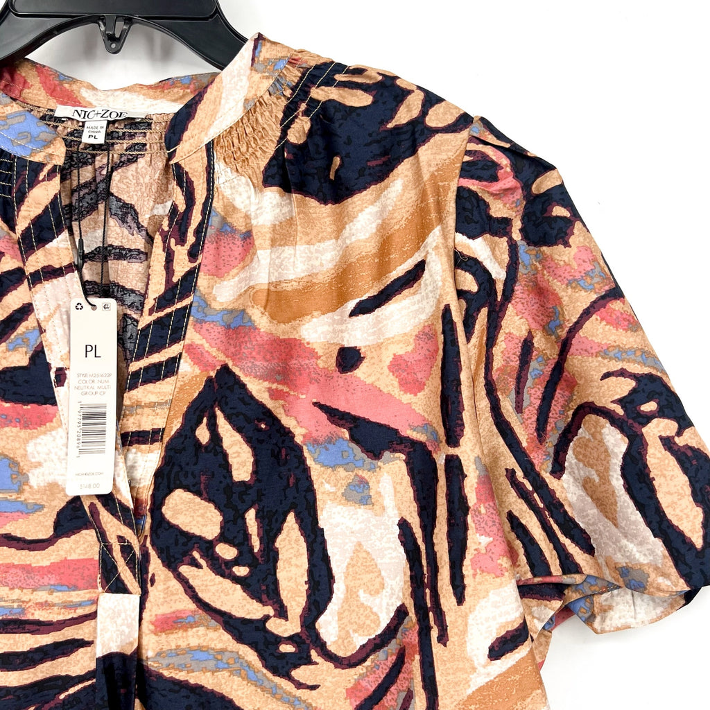 NIC + ZOE Women's Terracotta Garden Top Large Petite Brown Multi V Neck NWT