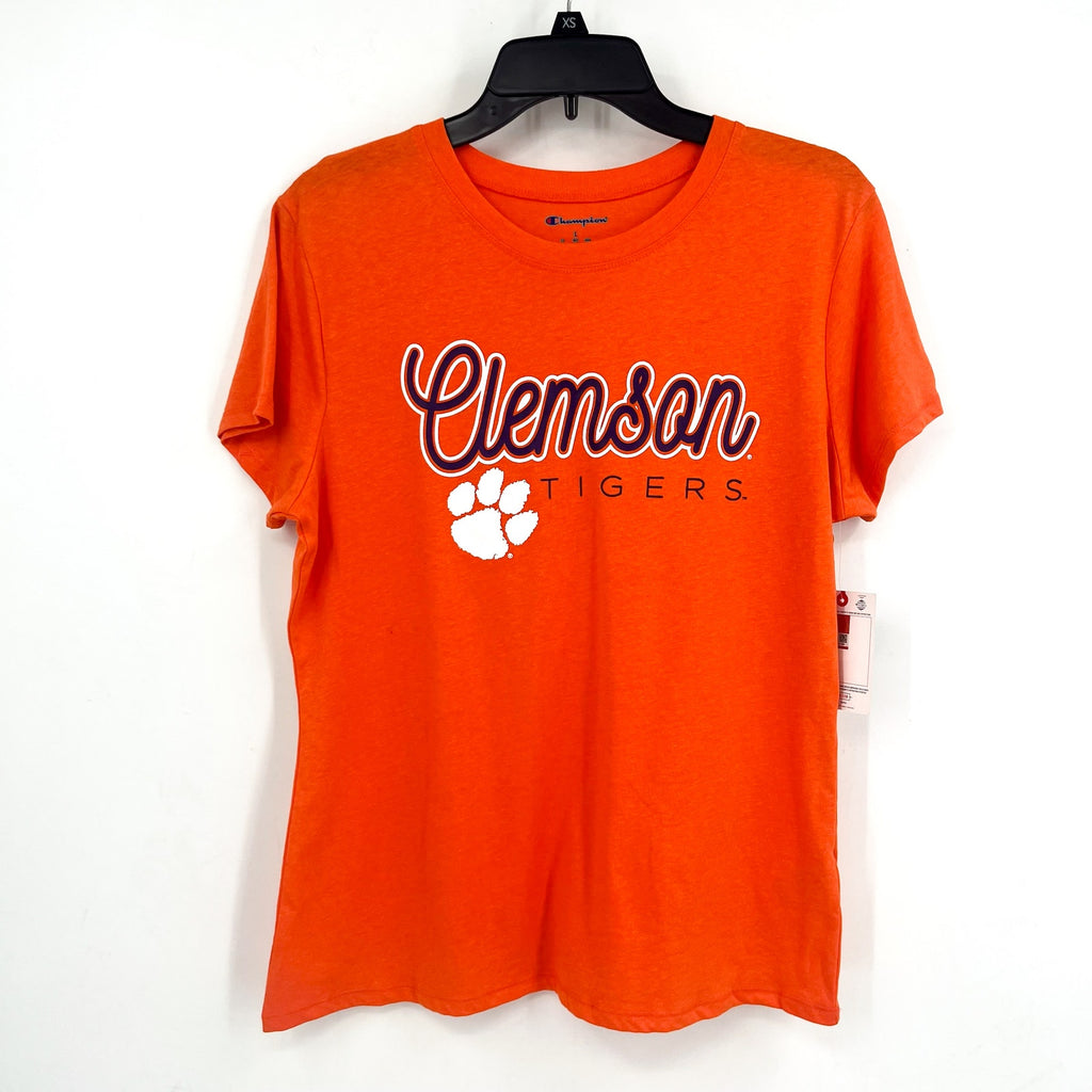 CHAMPION Womens Clemson Team Script Short Sleeve T-shirt Large Orange NWT