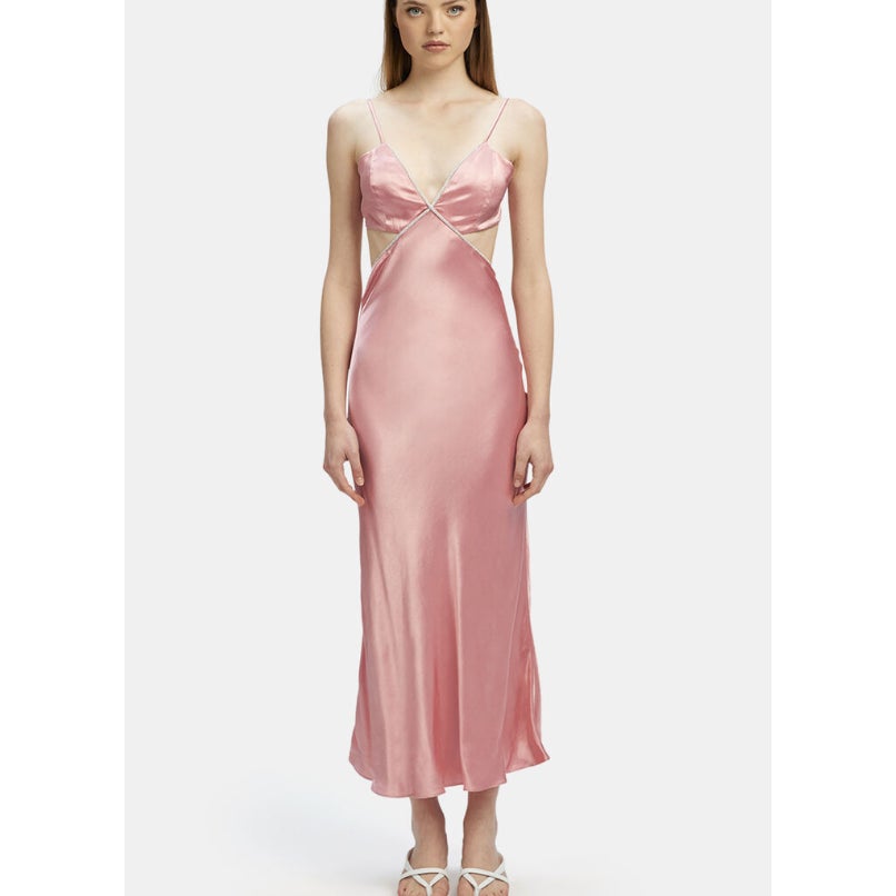 BARDOT Womens Rome Diamonte Slip Dress US Size 8 Blush Pink Open Back V NWT