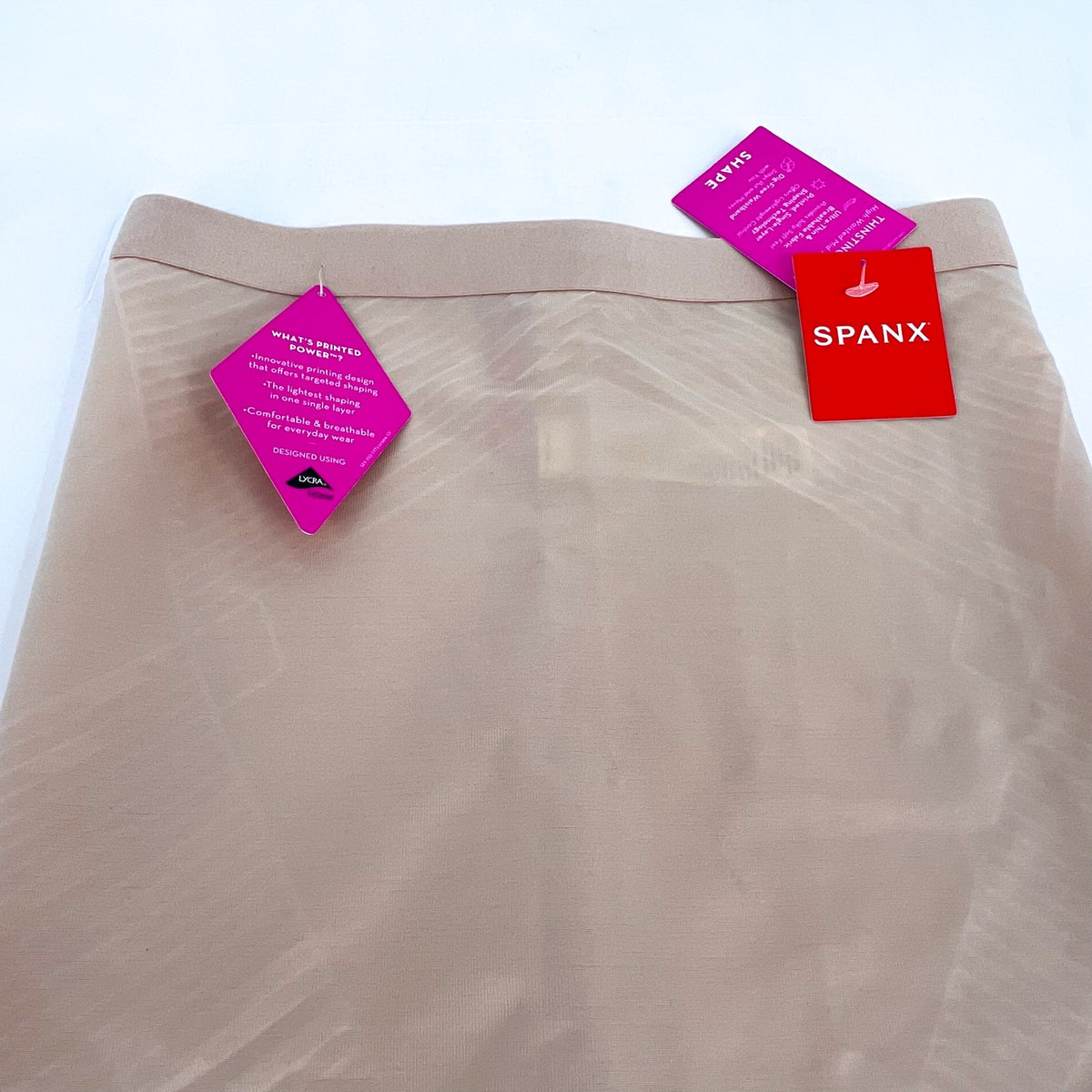 SPANX Invisible Shaping High Waisted Mid Thigh Shorts Small Champagne Beige NWT