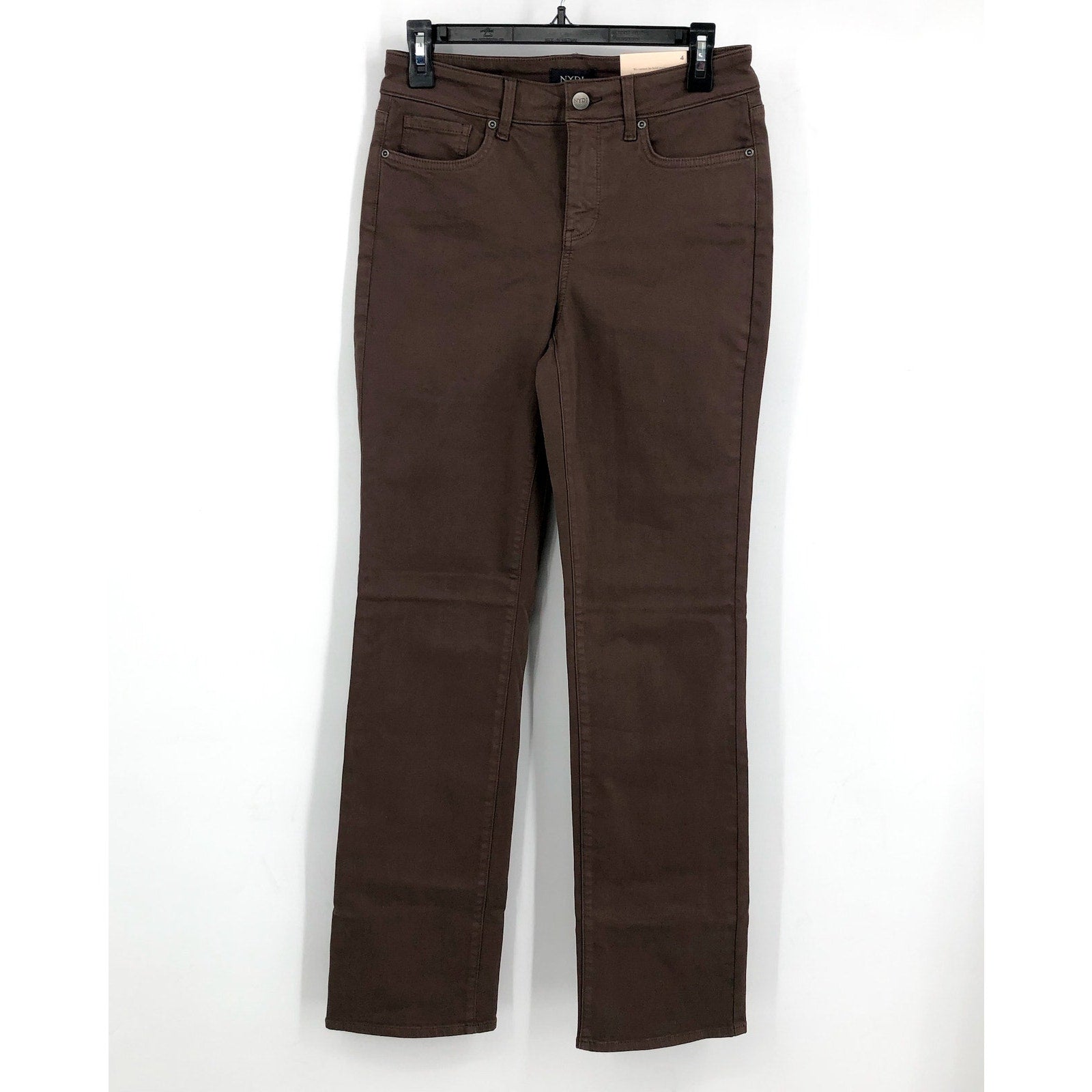 NYDJ Women's Marilyn Straight Jeans Size 4 Brown High Rise 32" Inseam NWT