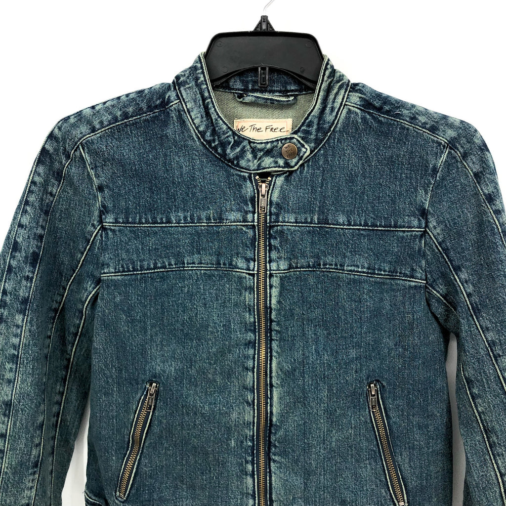 FREE PEOPLE x WE THE FREE Fast Lane Denim Moto Jacket Small Alchemy Blue NWT