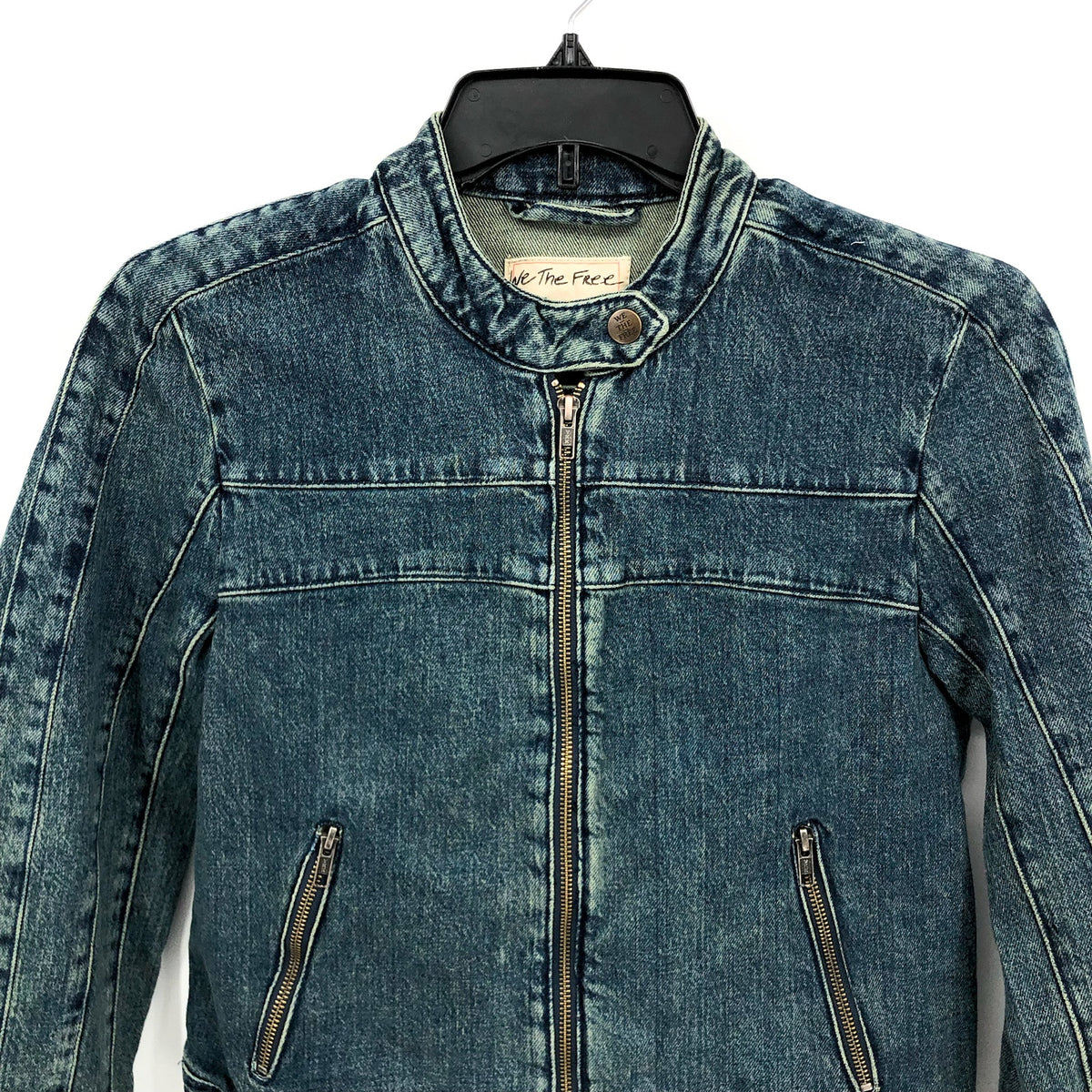 FREE PEOPLE x WE THE FREE Fast Lane Denim Moto Jacket Small Alchemy Blue NWT