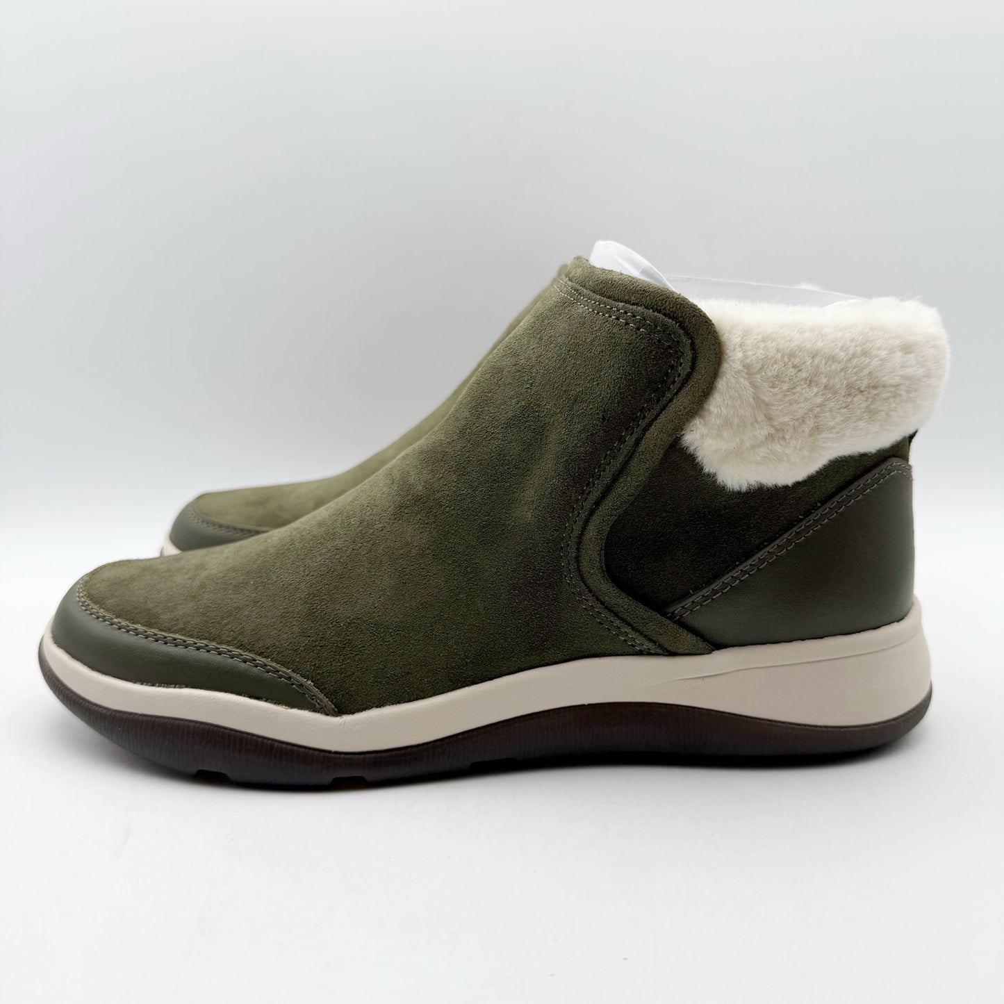 Vionic Womens Norwood Ankle Booties US 8 M Olive Green Suede Water Repellent NIB