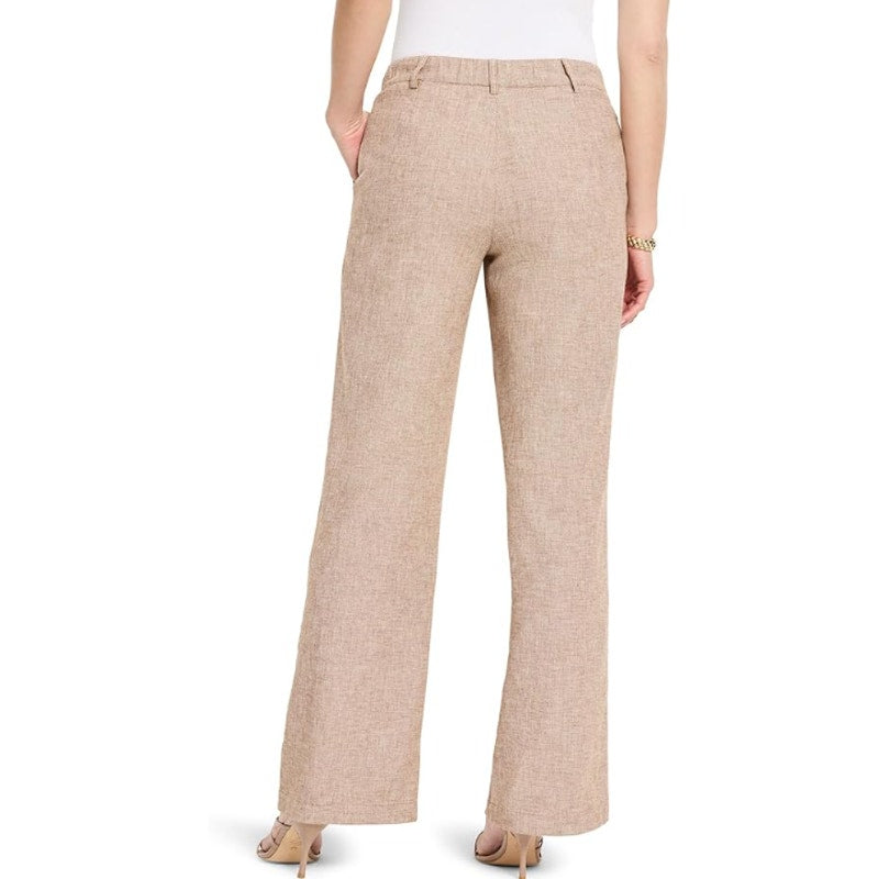 NIC + ZOE Women's Eliot Wide-leg Dress Pants 8 Petite Brown Mix Linen Cotton NWT